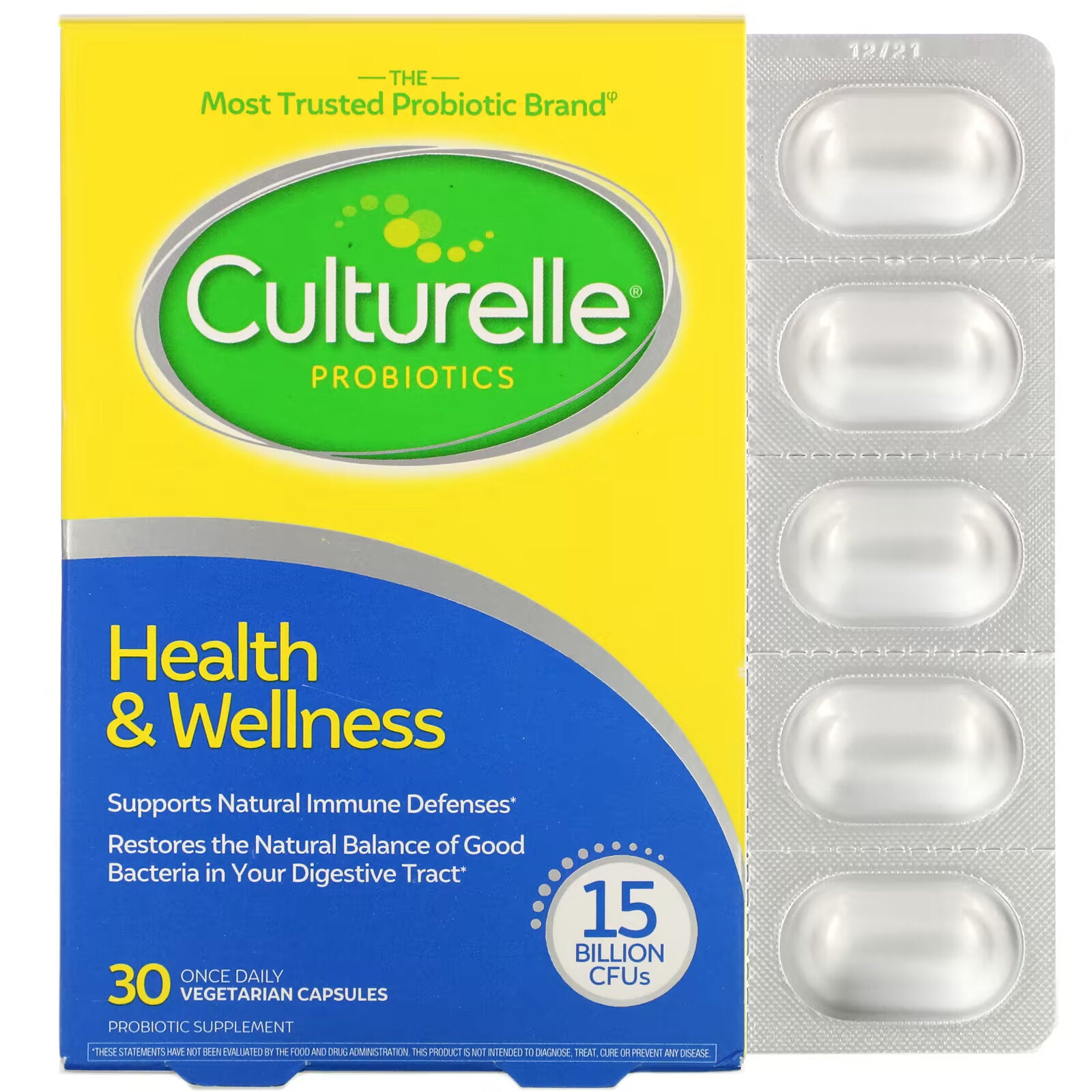 Culturelle, Probiotics, Health & Wellness, 15 Billion CFU, 30 Once-Day Vegetarian Capsules