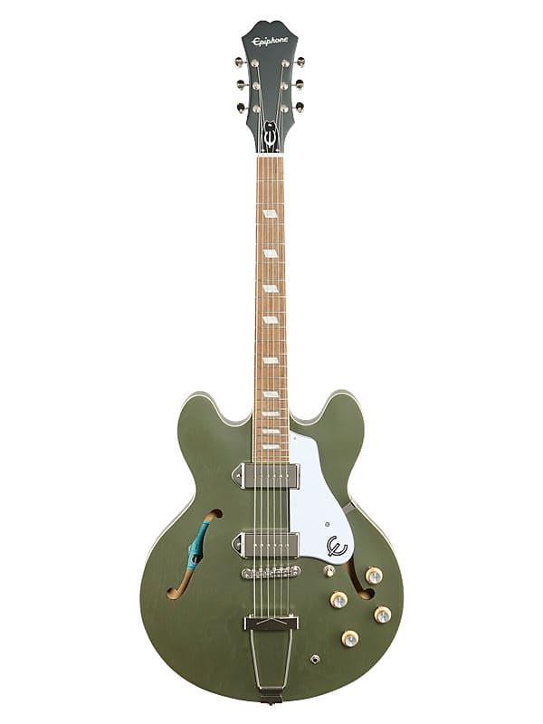 جيتار Epiphone Casino Thinline Hollow Body P90 متهالك باللون الزيتوني الداكن ETCA WODNH1