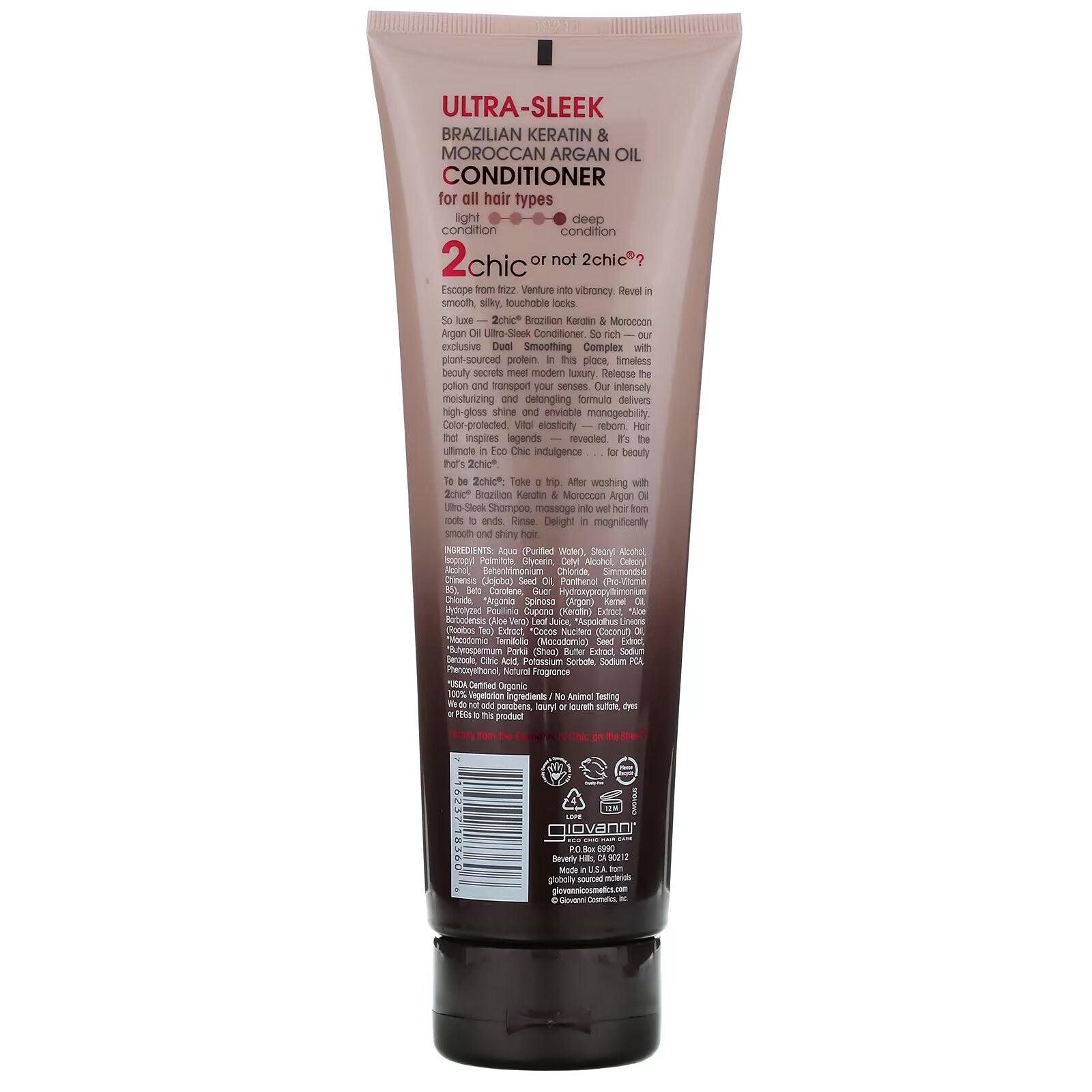 Giovanni, 2chic, ultra-shine conditioner, for all hair types Brazilian Keratin & Moroccan Argan Oil, 250 ml (8.5 fl oz)