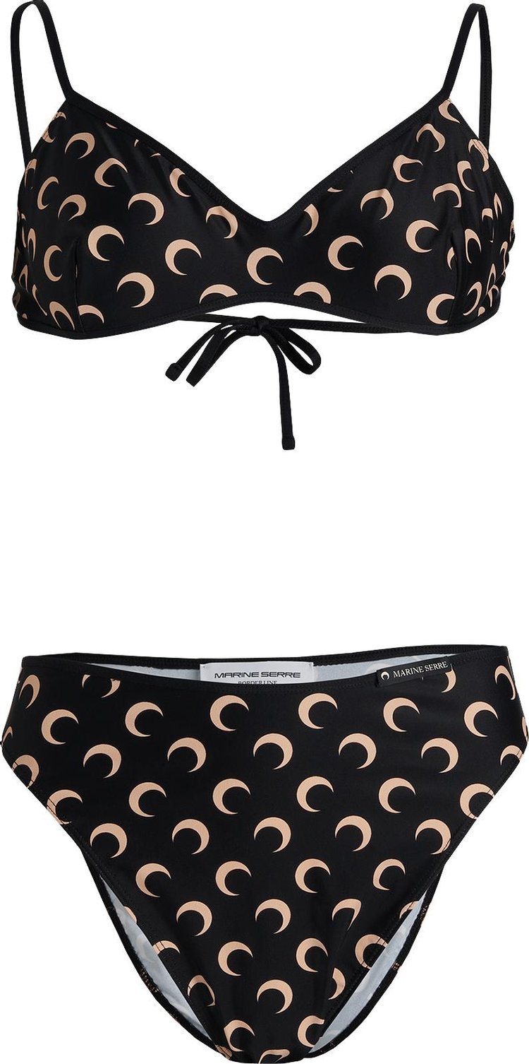 Marine Serre Printed Two-Piece Bikini 'All Over Moon Black On Tan', Tan