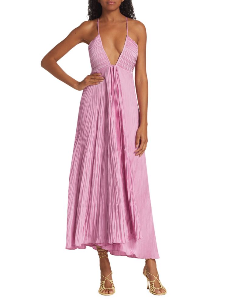 Asymmetrical pleated maxi dress Angelina A., color Chateau Rose