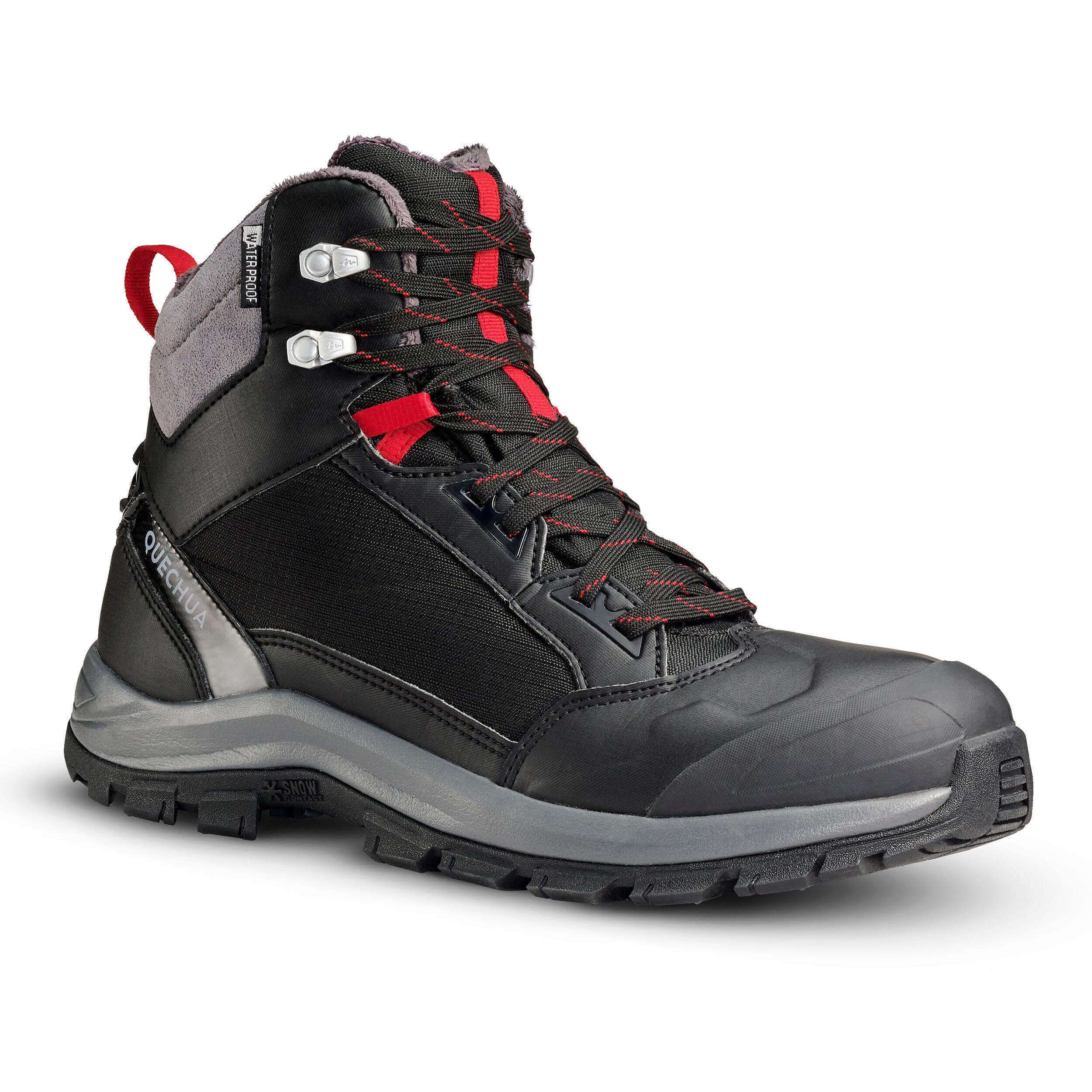 Hiking boots winter waterproof men's black and red SH520 X-WARM Quechua