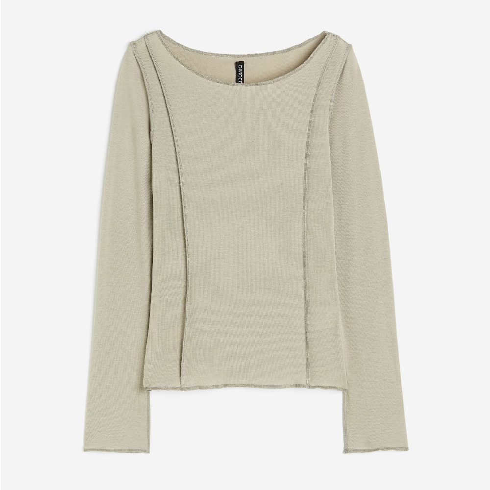 أكمام طويلة من H&amp;M Flatlock Seams، أخضر فاتح