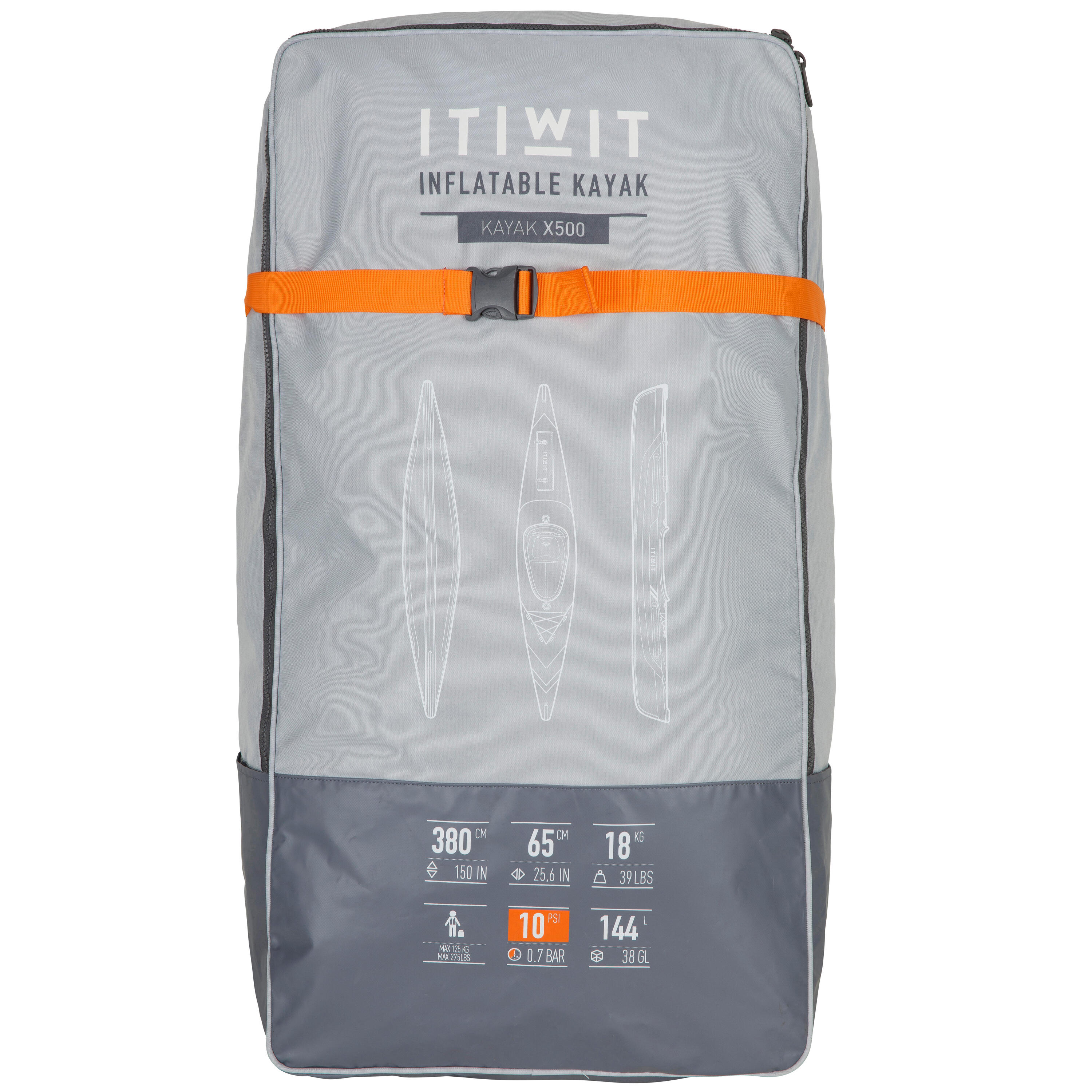 Transport backpack inflatable kayak Strenfit X500 1 place ITIWIT, pearl gray