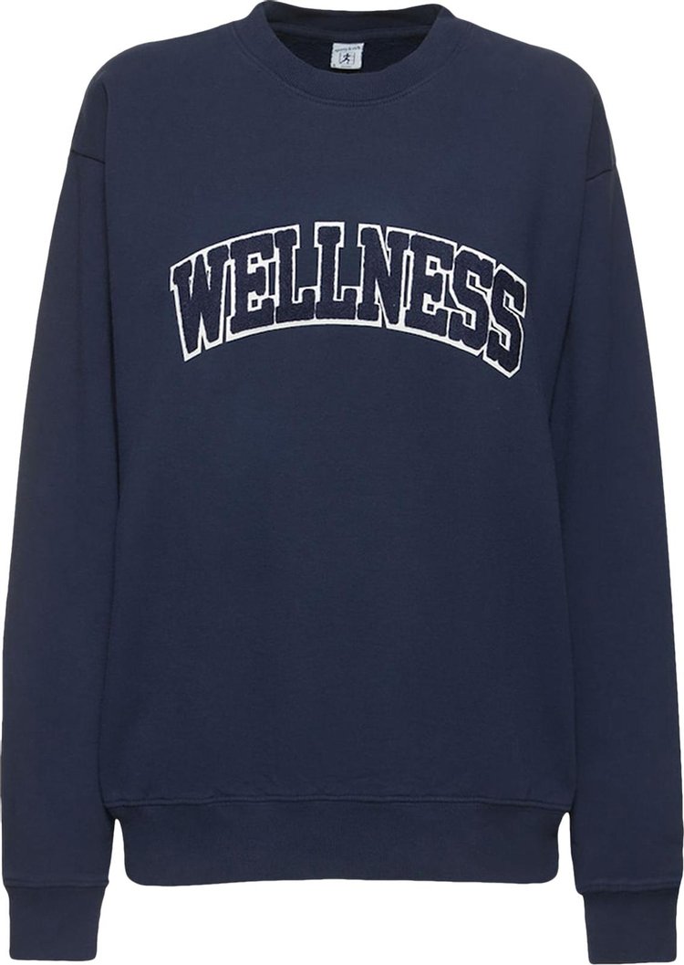 سويت شيرت رياضي وغني من مجموعة Wellness Boucle Crewneck "Navy/White" باللون الأزرق