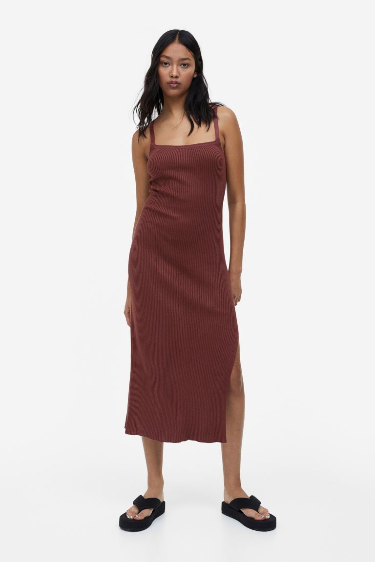 H&M ribbed knit dress with open back, dark brown