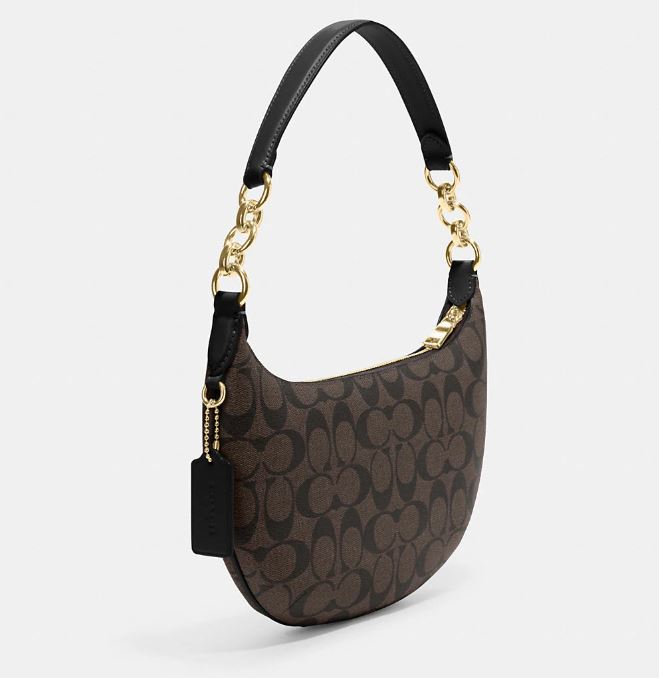 Coach Outlet Payton In Signature Canvas Hobo Bag, Black/Gold