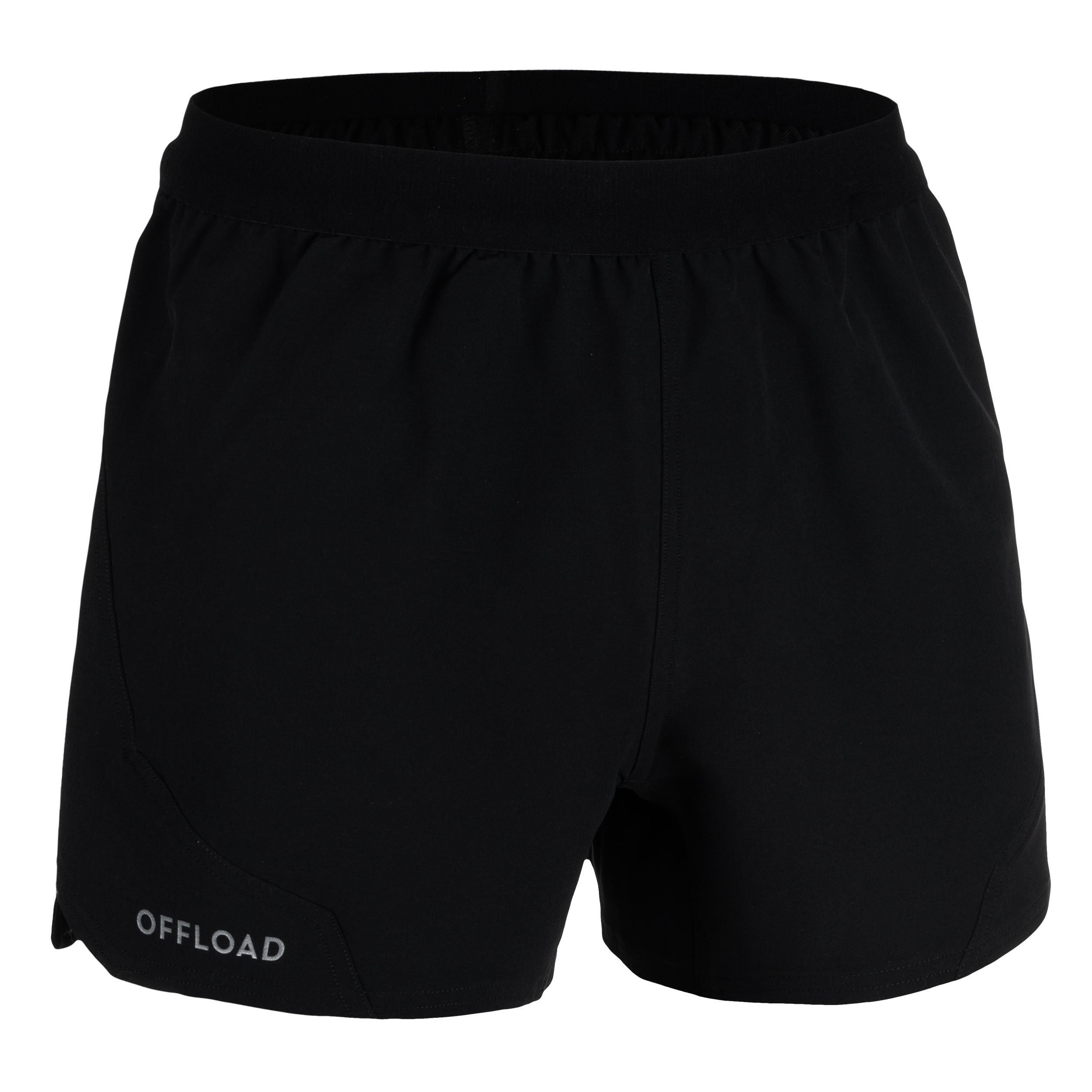 Men's rugby shorts R500 black OFFLOAD, black/light gray pewter