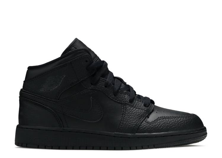 حذاء رياضي AIR JORDAN 1 MID GS 'TRIPLE BLACK' 2020، أسود