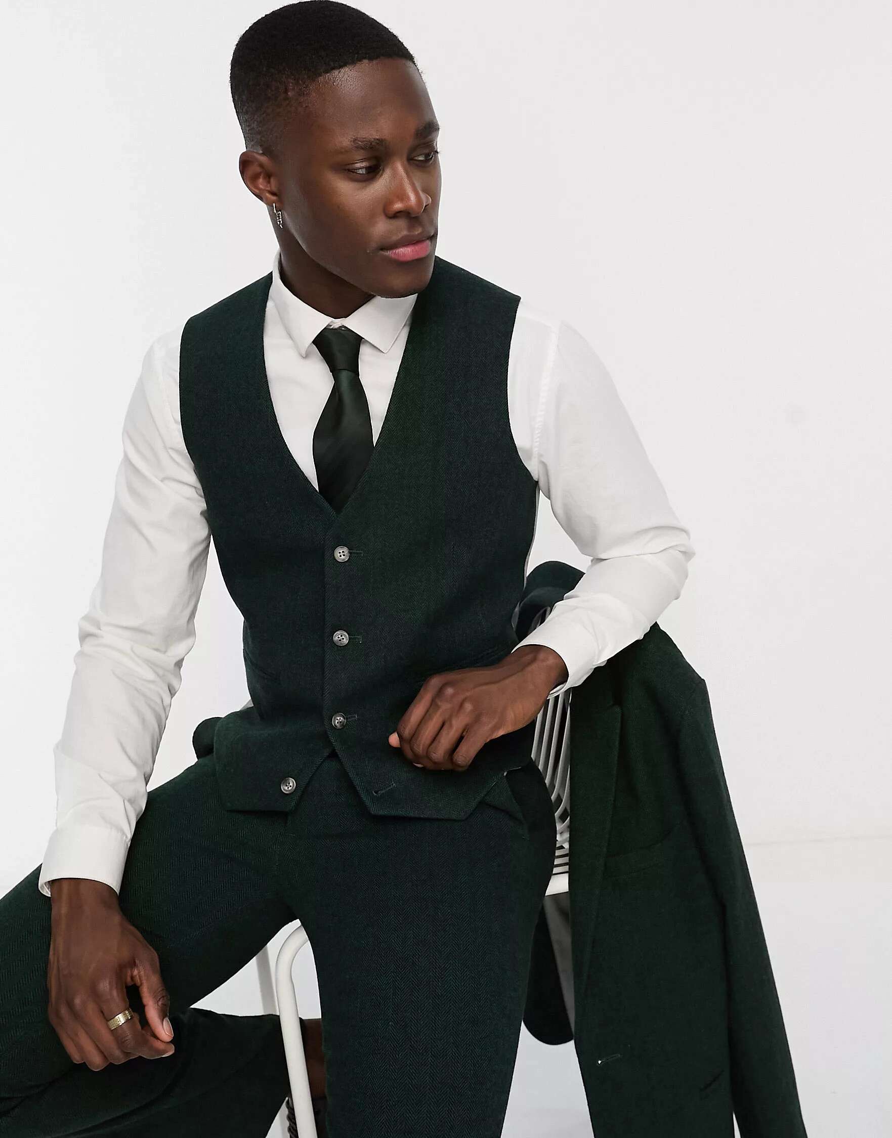 ASOS Thin Waistcoat in Green Wool Blend