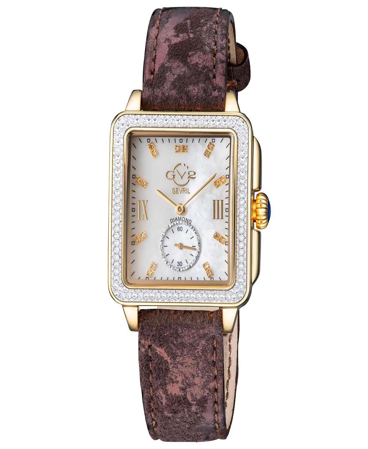 Women's watch Bari Tortoise, Swiss quartz, Italian, brown with leather strap, 34 mm Gevril, gold