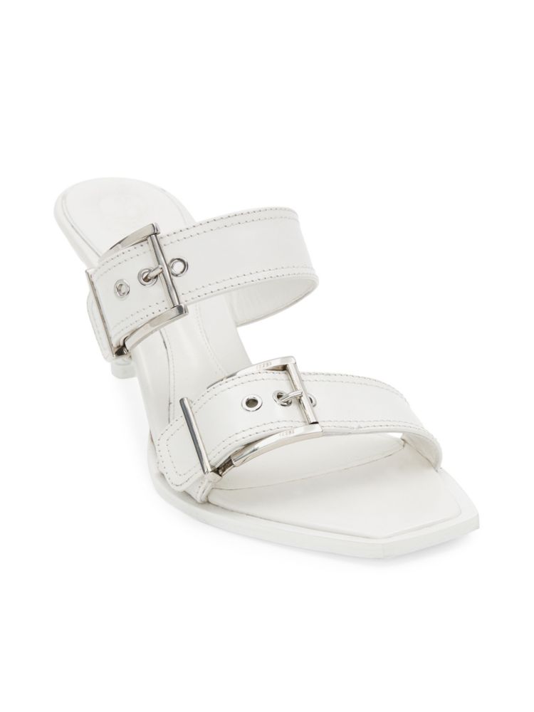 Alexander Mcqueen buckle heel mules, white