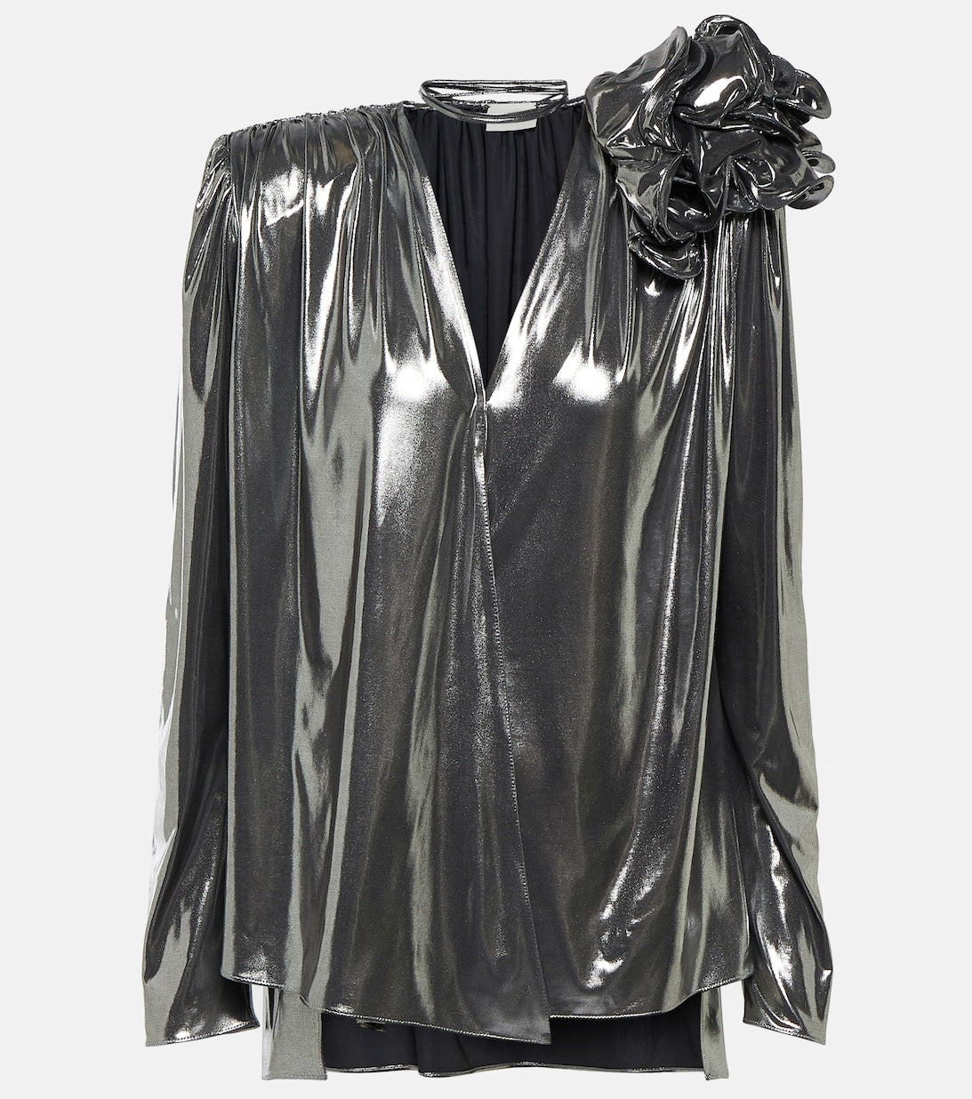 Blouse with metallic effect and MAGDA BUTRYM appliqué, silver