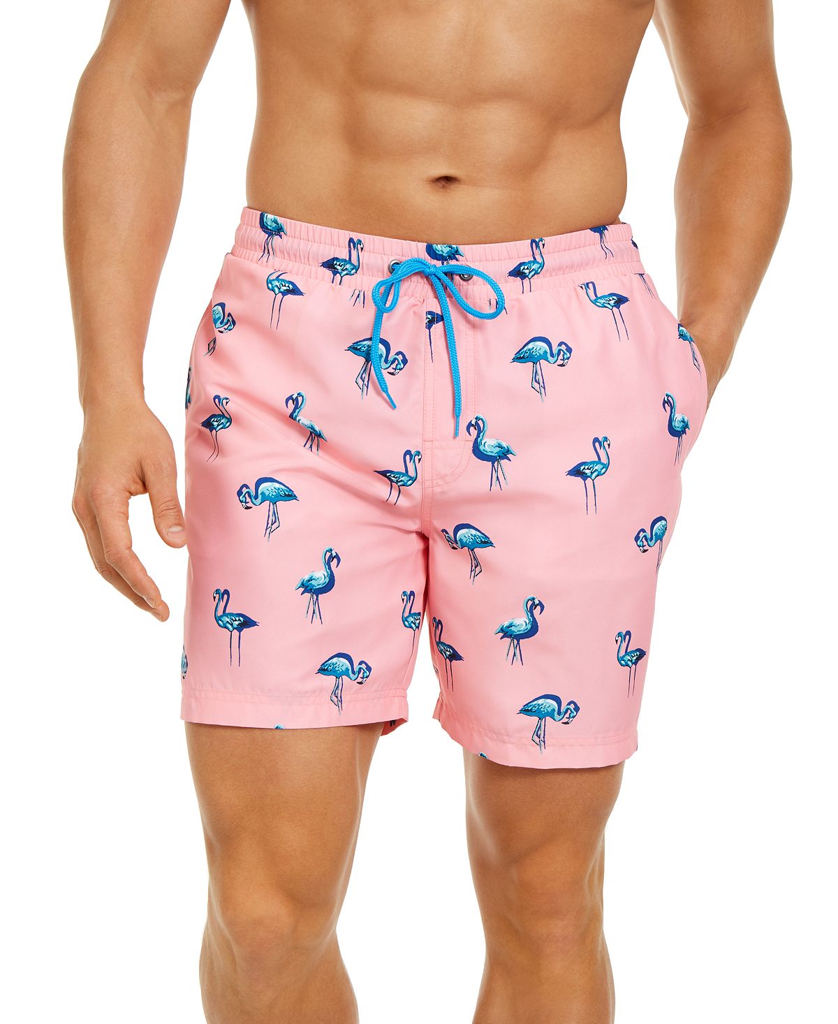 Men's 7" Flamingo Print Quick-Dry Performance Swim Trunks Made for Macy's Club Room multi