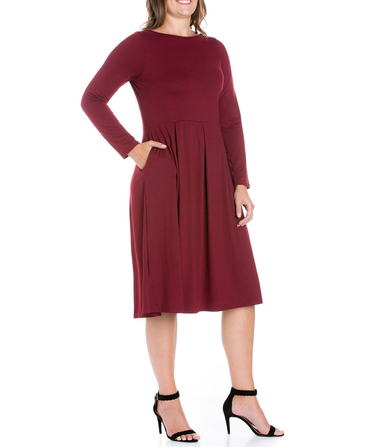 Women's Plus Size Bodycon Midi Dress with Flared Skirt 24seven Comfort Apparel