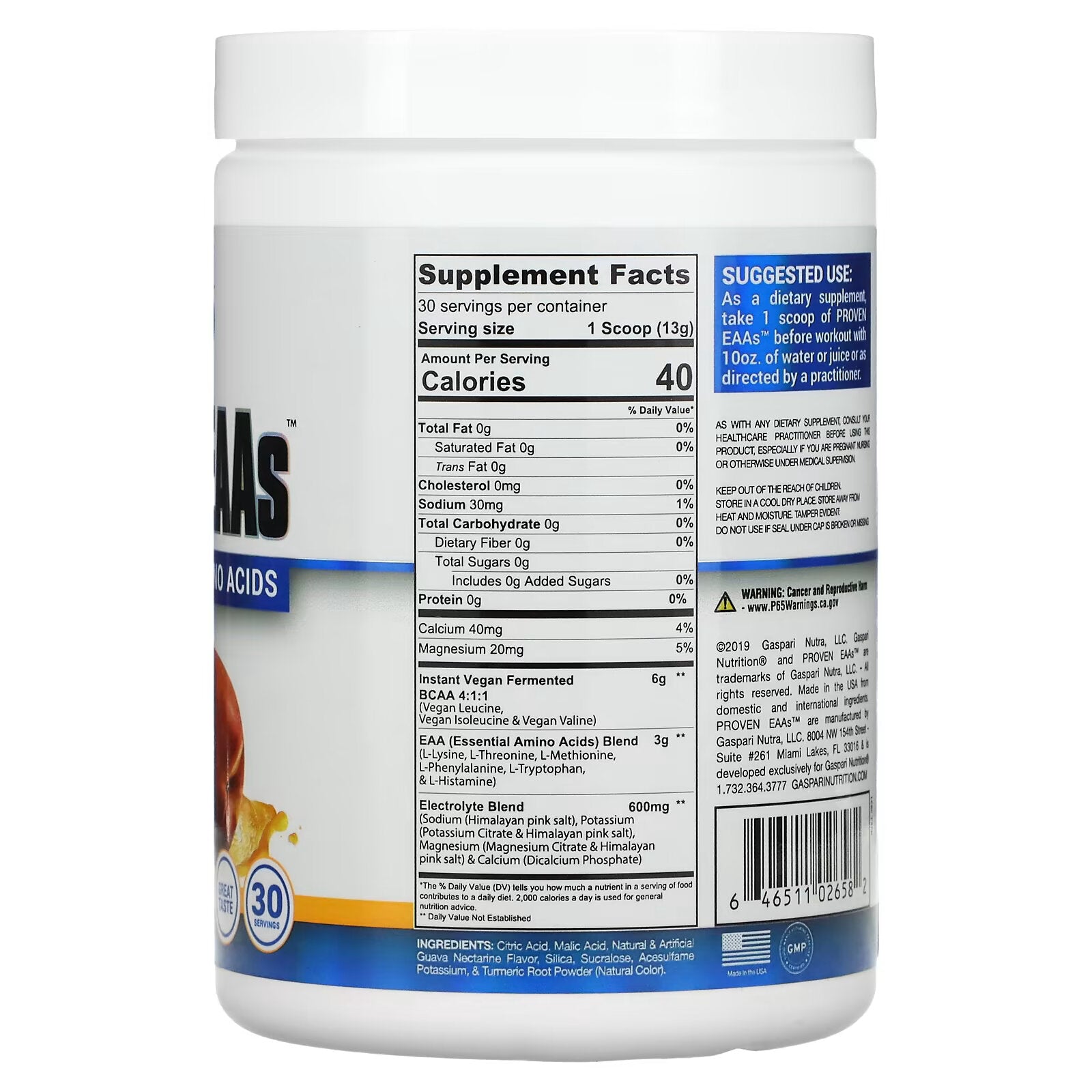 Gaspari Nutrition, Proven EAAs, with 9 Essential Amino Acids, Guava Nectarine Flavor 390 g (13.75 oz)