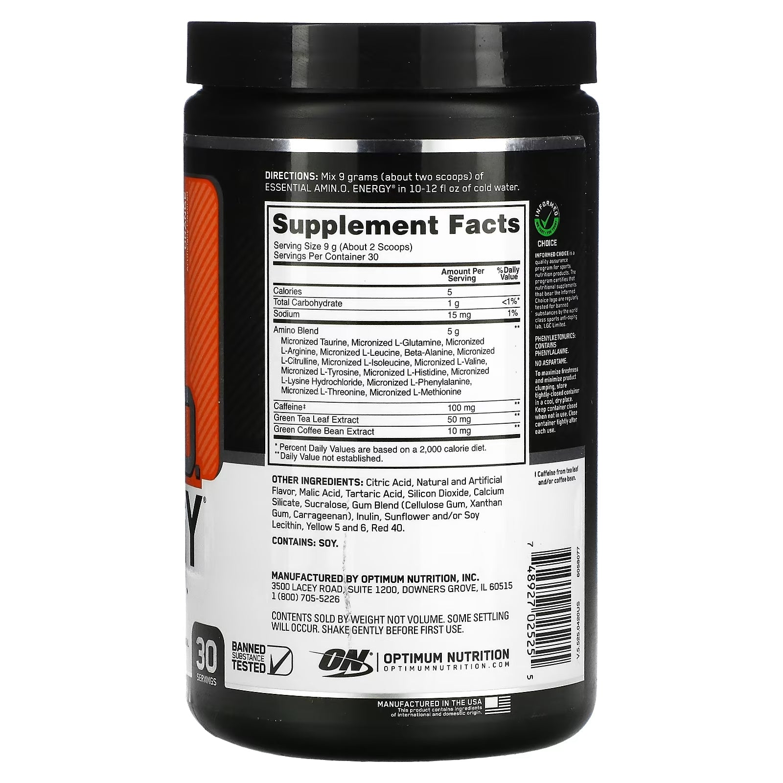 Food Supplement Optimum Nutrition ESSENTIAL AMIN. ENERGY with orange, 270 g