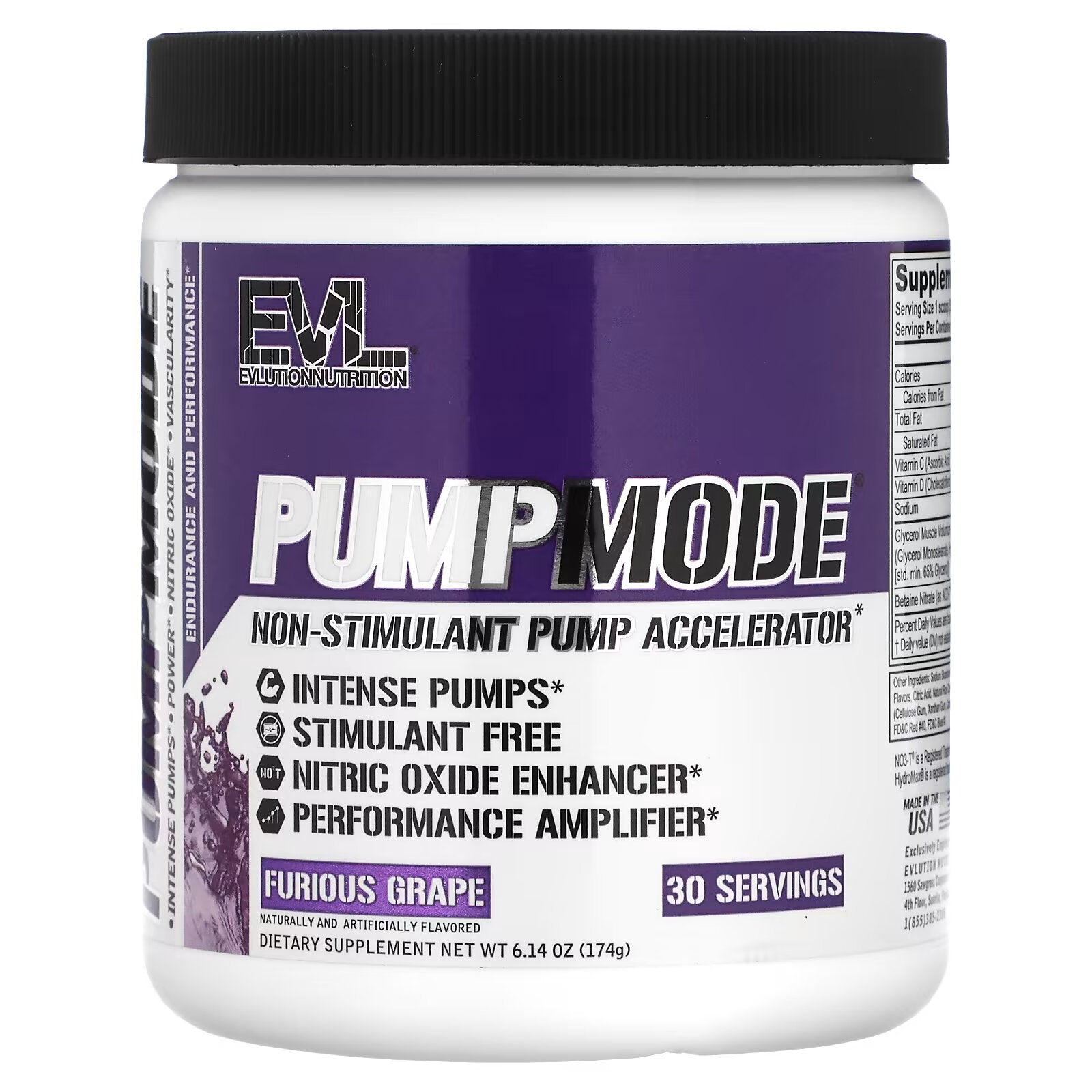 EVLution Nutrition, PumpMode, Non-Stimulant Pump Accelerator, Furious Grape, 6.14 oz (174 g)