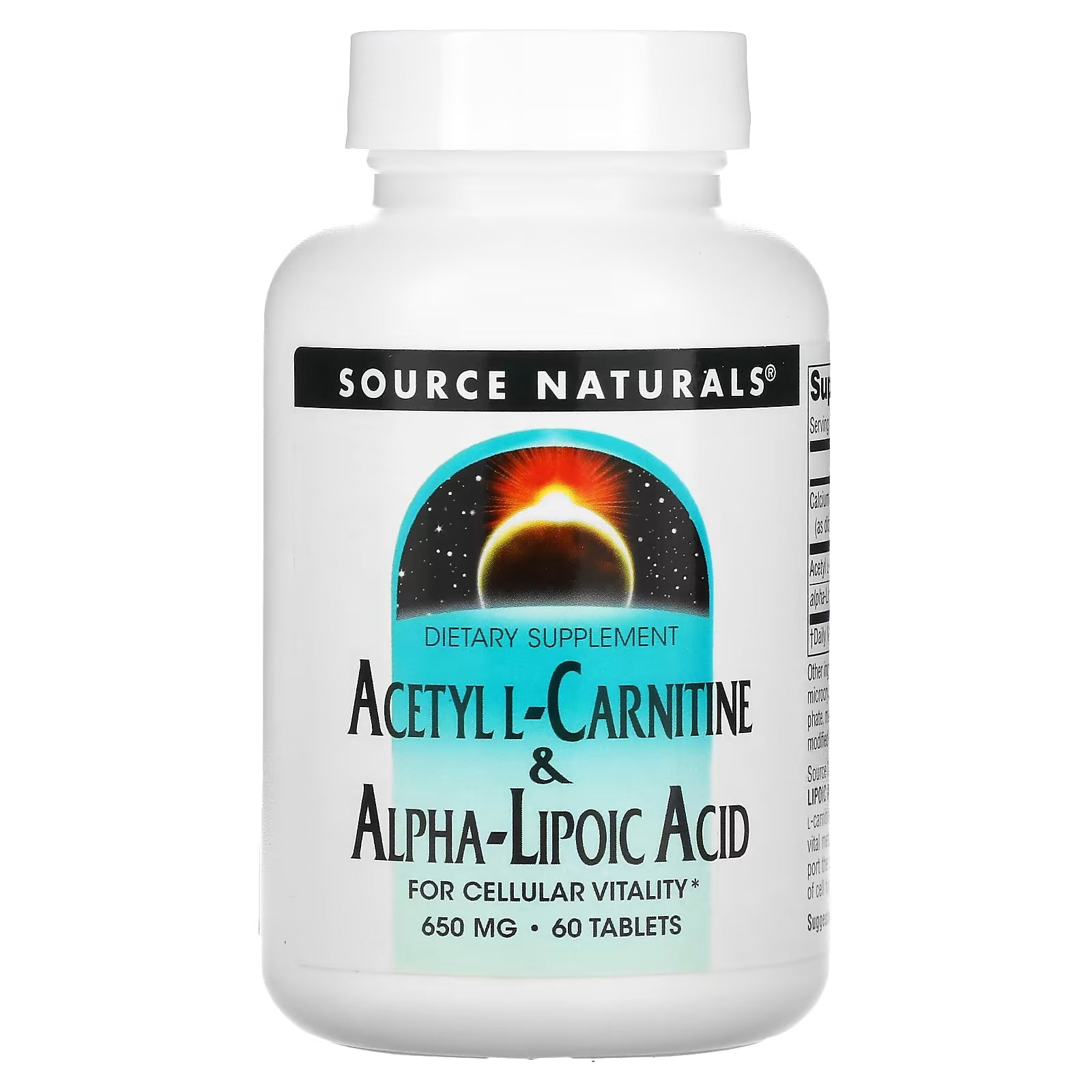 Source Naturals Acetyl-L-Carnitine and Alpha Lipoic Acid 650 mg, 60 Tablets