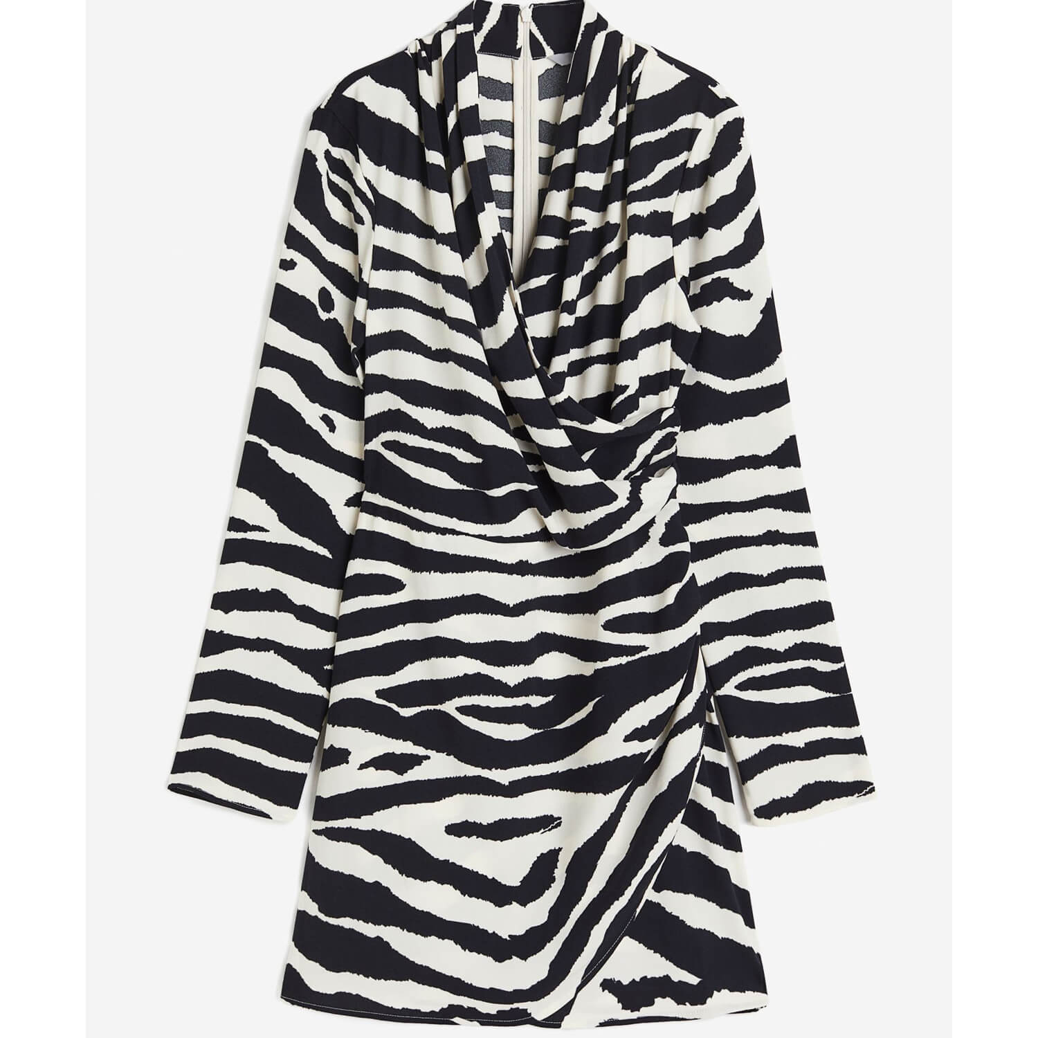 H&M Draped Wrap Zebra Print Dress, Black