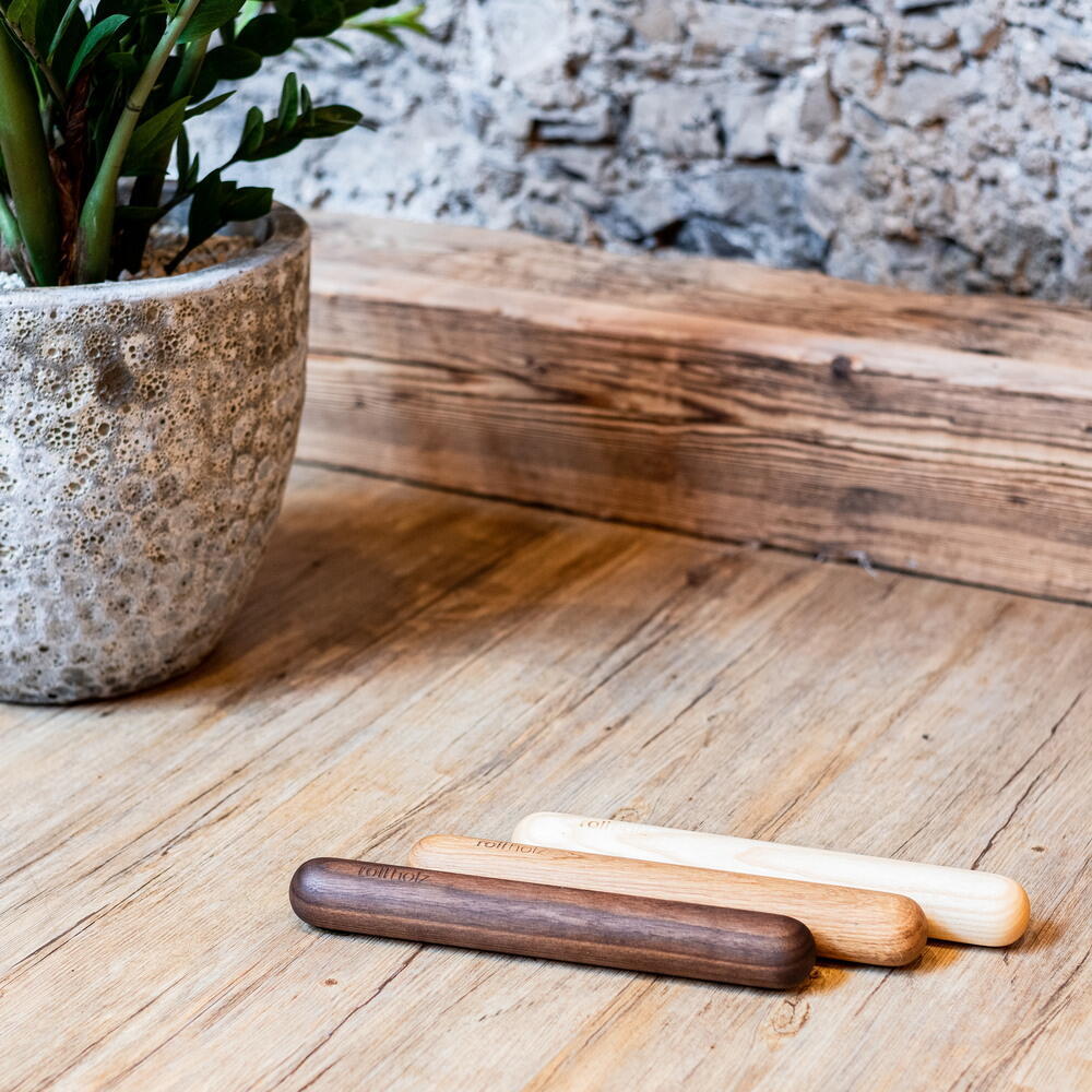 Fascia Roll Beech Mini Roll made from FSC-certified wood - ROLLHOLZ, brown gravel