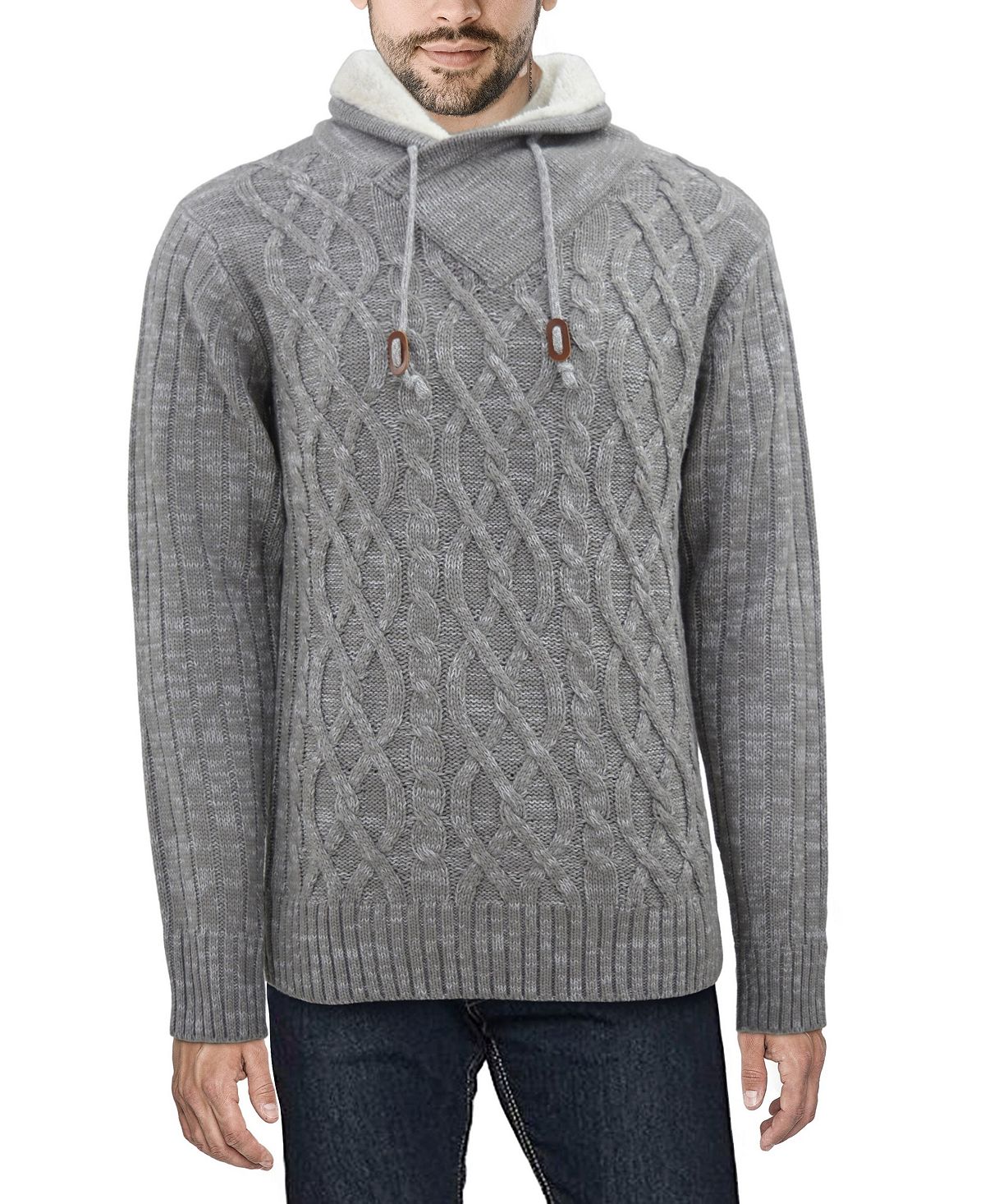 X-Ray Men's Knitted Shawl Collar Sweater, Light Gray