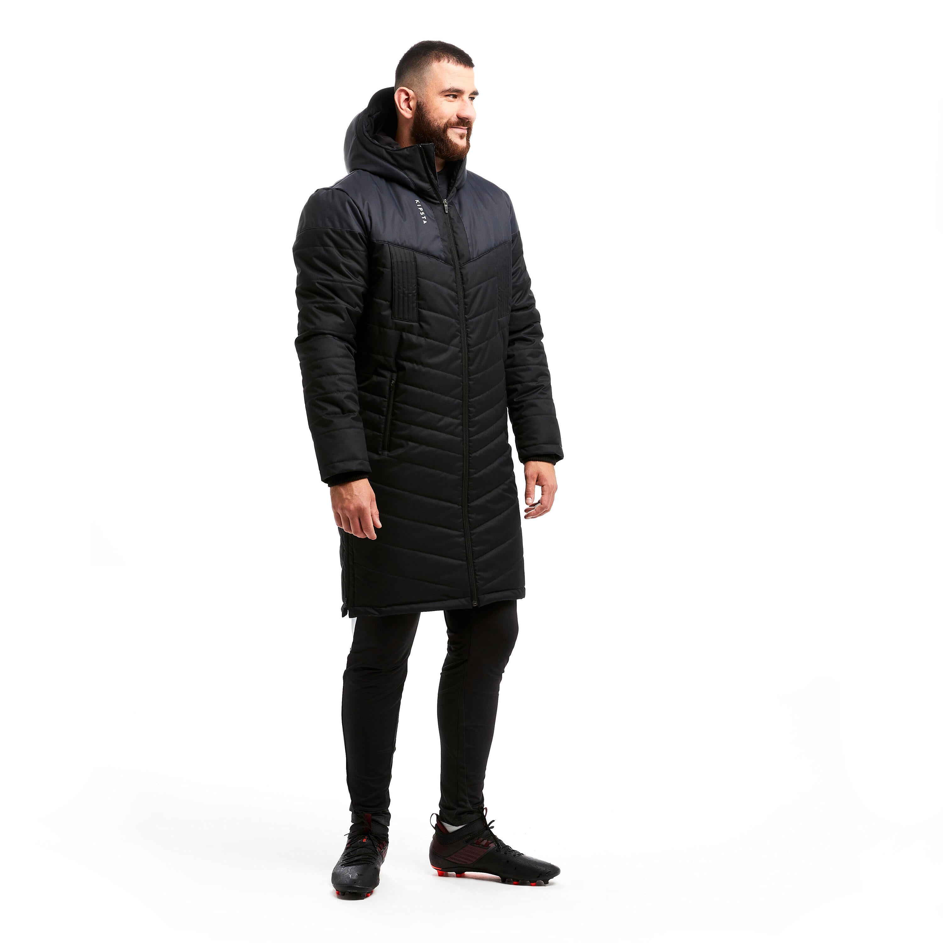 Traxium long football parka for adults black KIPSTA, black/charcoal gray