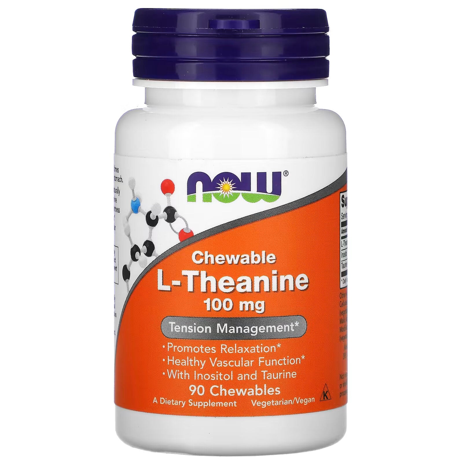 NOW Foods L-Theanine 100 مجم، 90 قرصًا قابلًا للمضغ