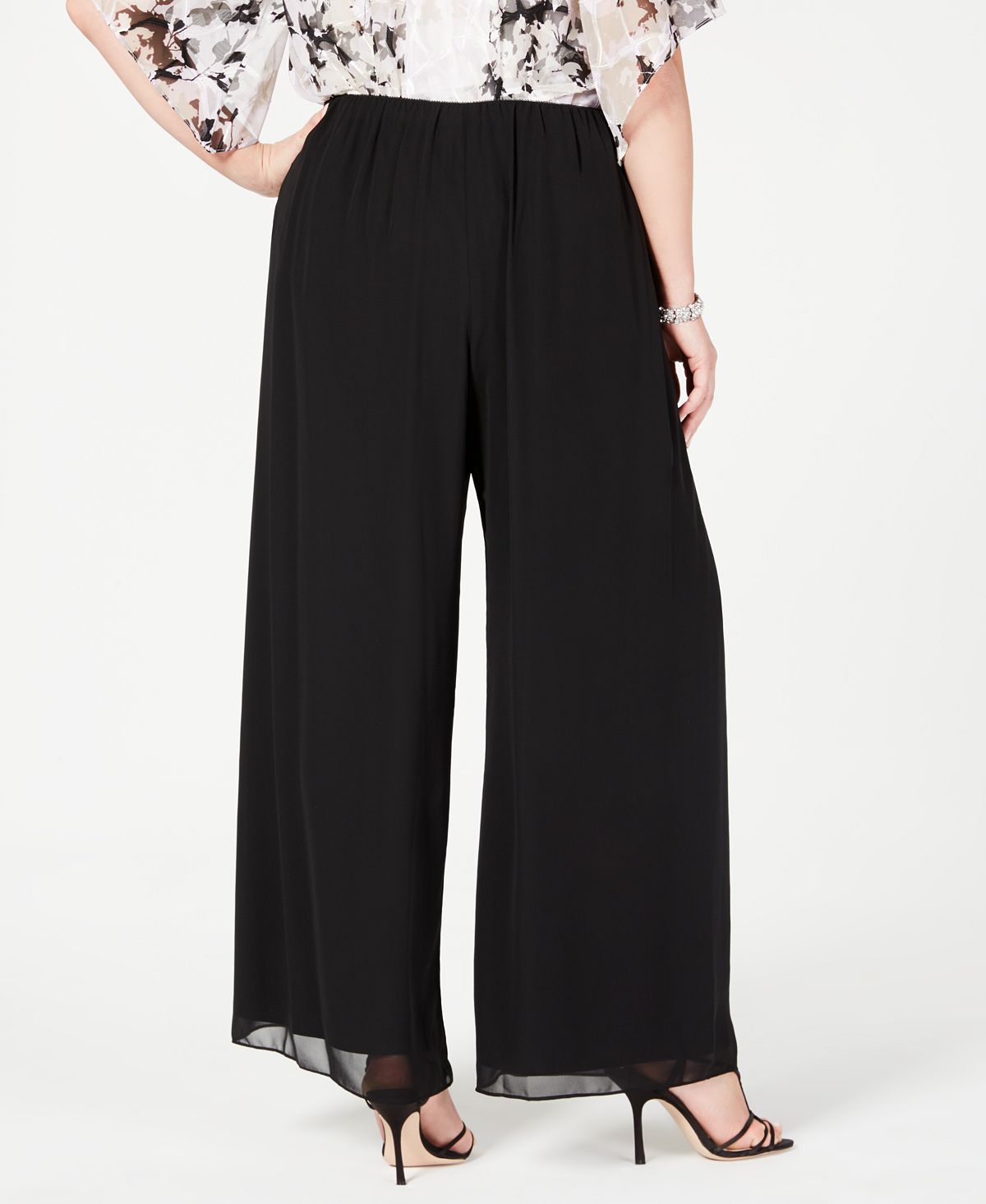 Alex Evenings Plus Size Wide Leg Chiffon Pants, Black