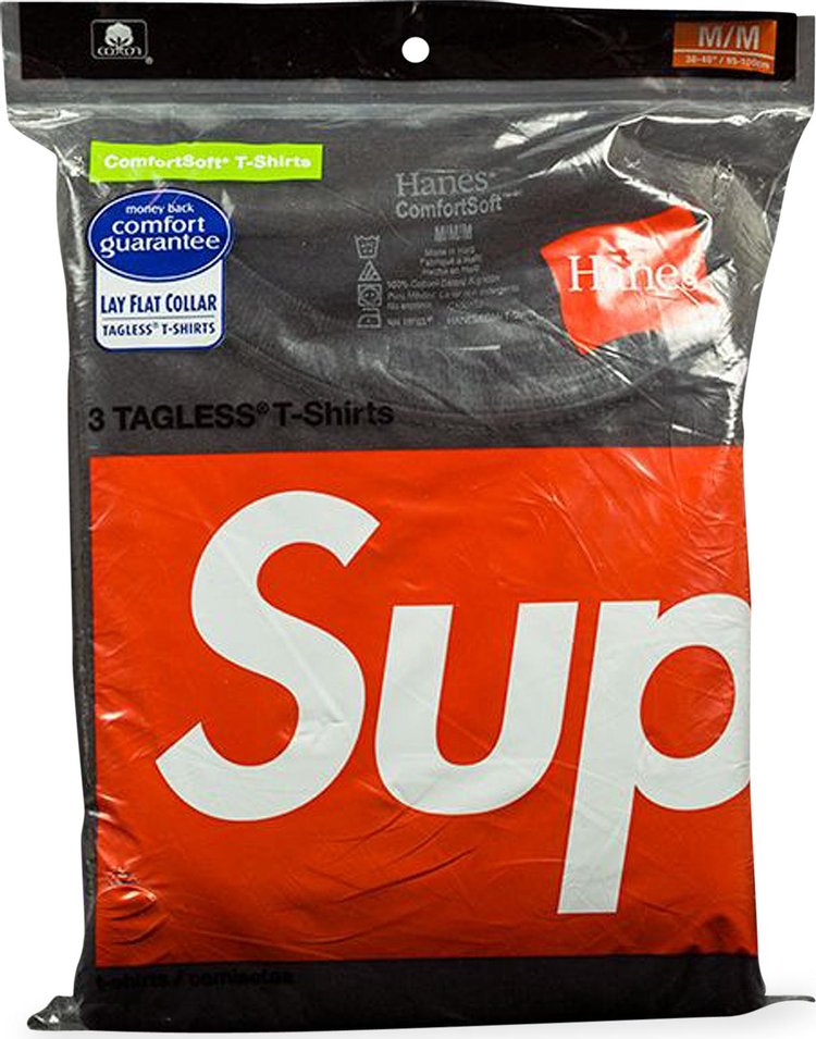 تي شيرت Supreme x Hanes - عبوة من 3 قطع من القطن الناعم المريح - أسود