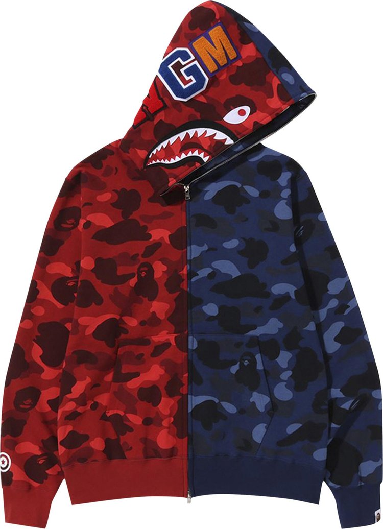 هودي بسحاب كامل من BAPE Color Camo Shark باللون الأحمر/الأزرق الداكن، أحمر