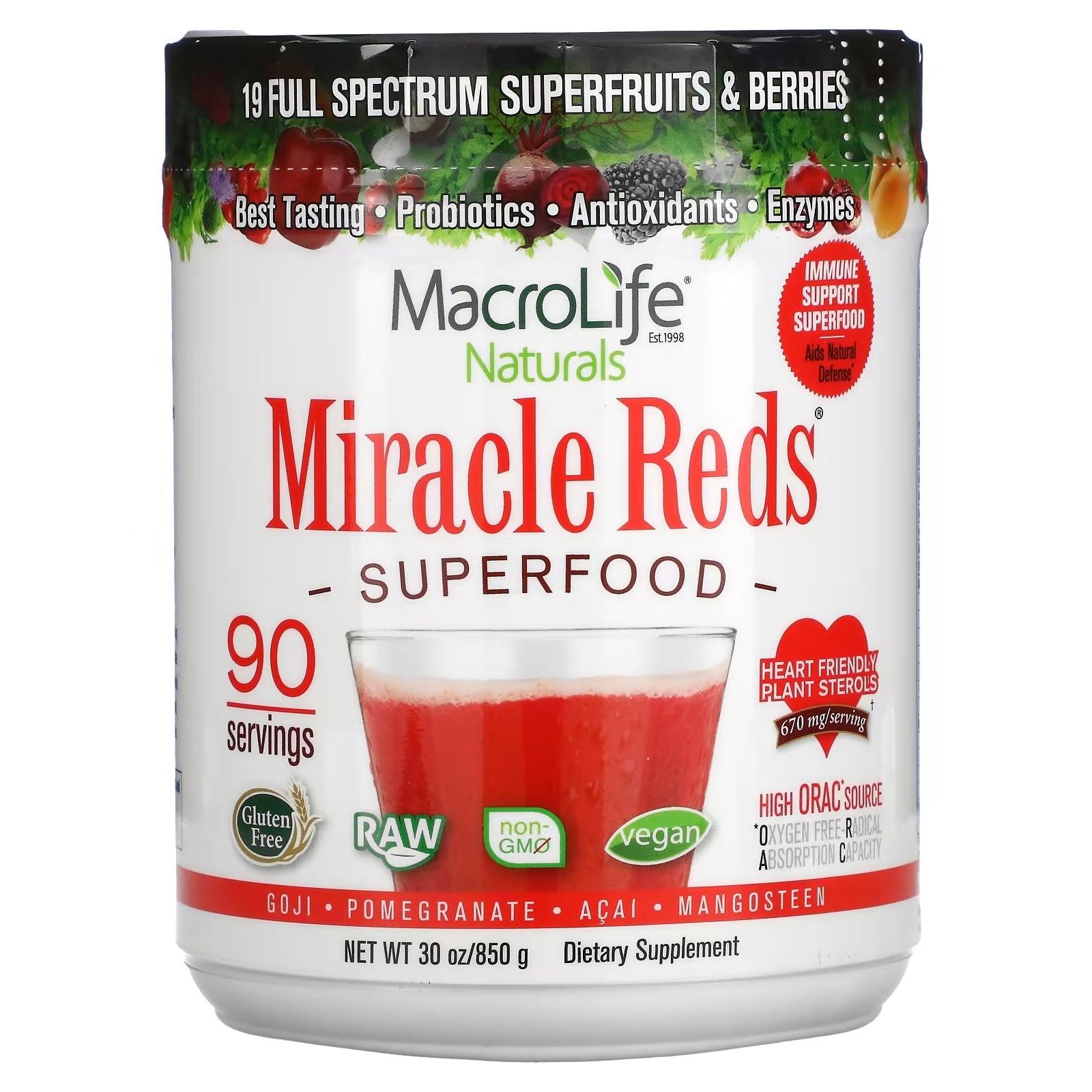 Dietary supplement Macrolife Naturals Miracle Reds, goji / pomegranate / acai / mangosteen, 850 g