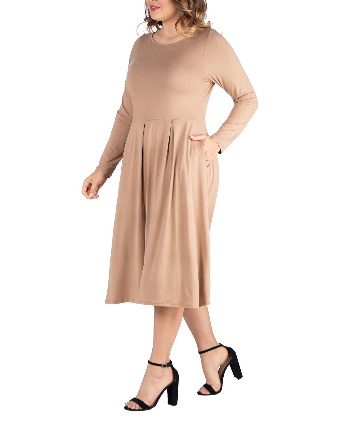 Women's Plus Size Bodycon Midi Dress with Flared Skirt 24seven Comfort Apparel