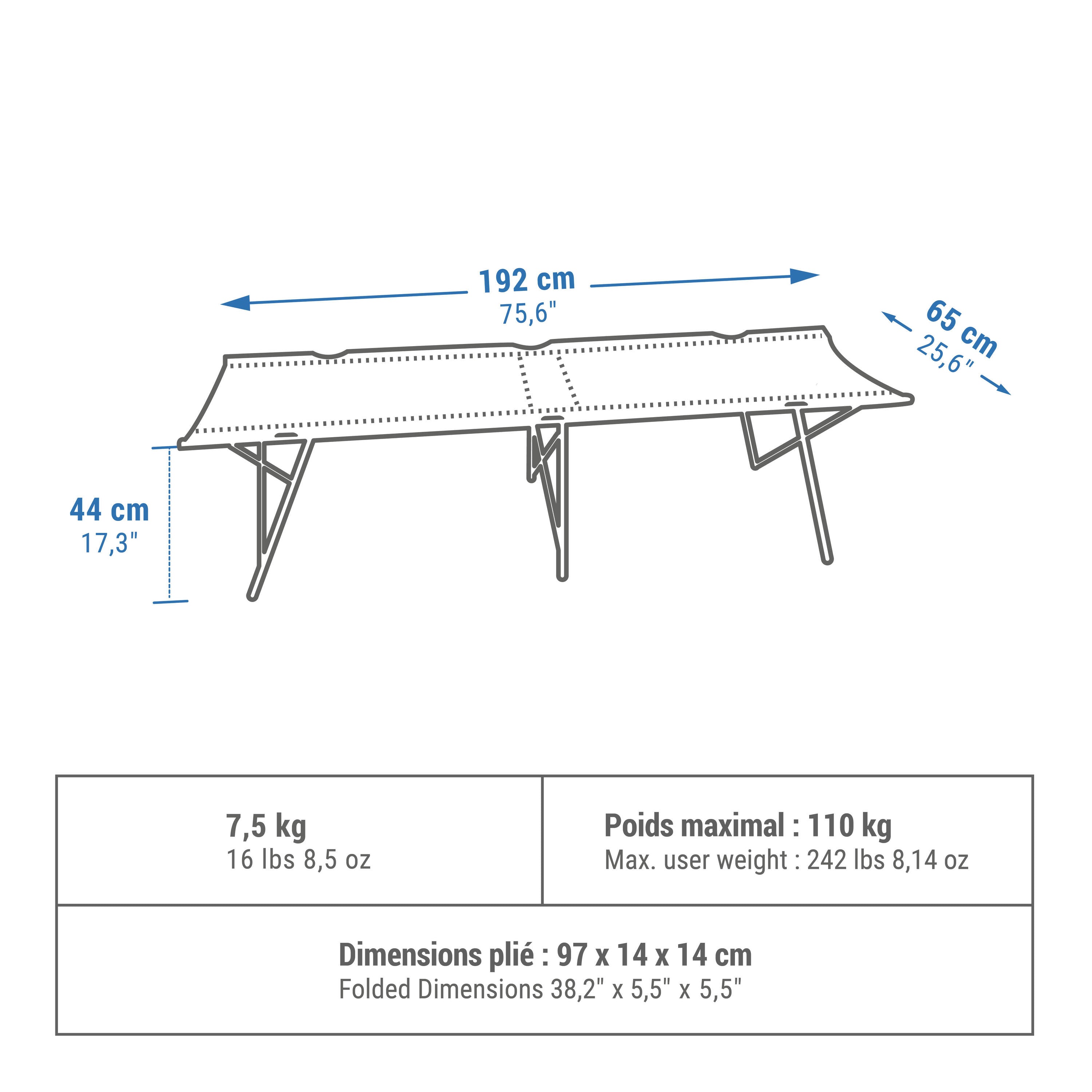 Camping cot Quechua 1-seater 65 cm Second, beige-pink