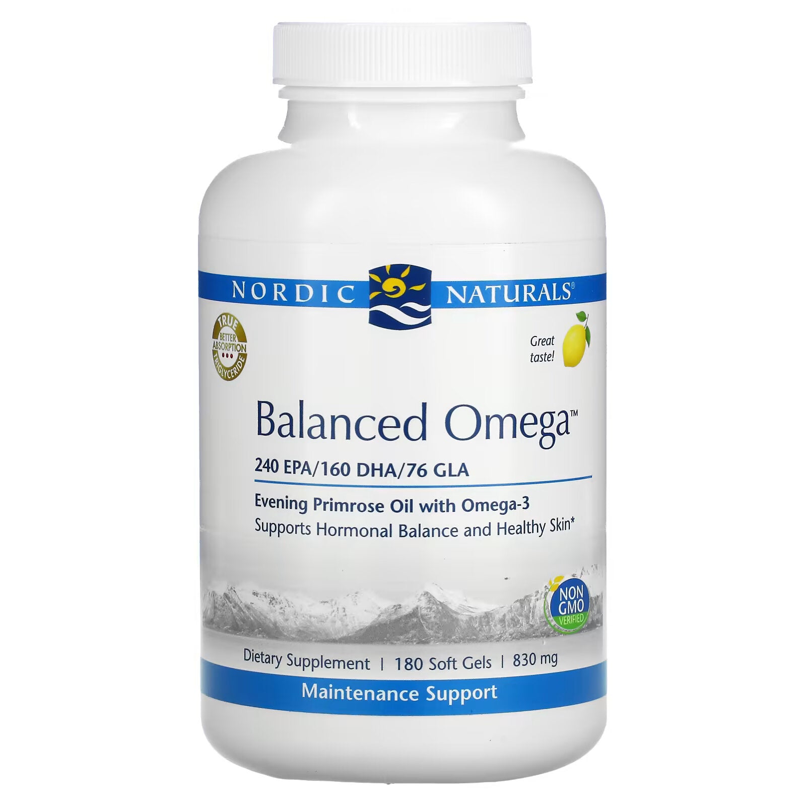 Nordic Naturals, Balanced Omega, Lemon, 830 mg, 180 Softgels