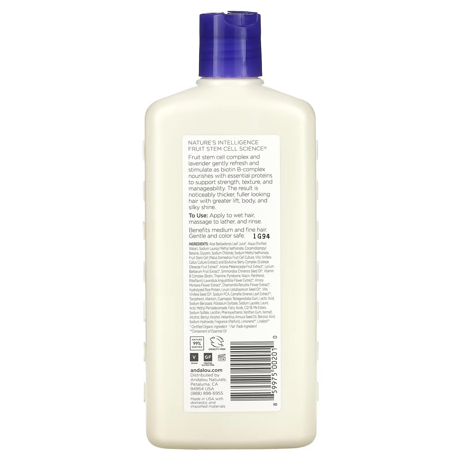 Andalou Naturals Shampoo Volumizing Strengthening Shine Lavender Biotin 340 ml (11.5 fl oz)