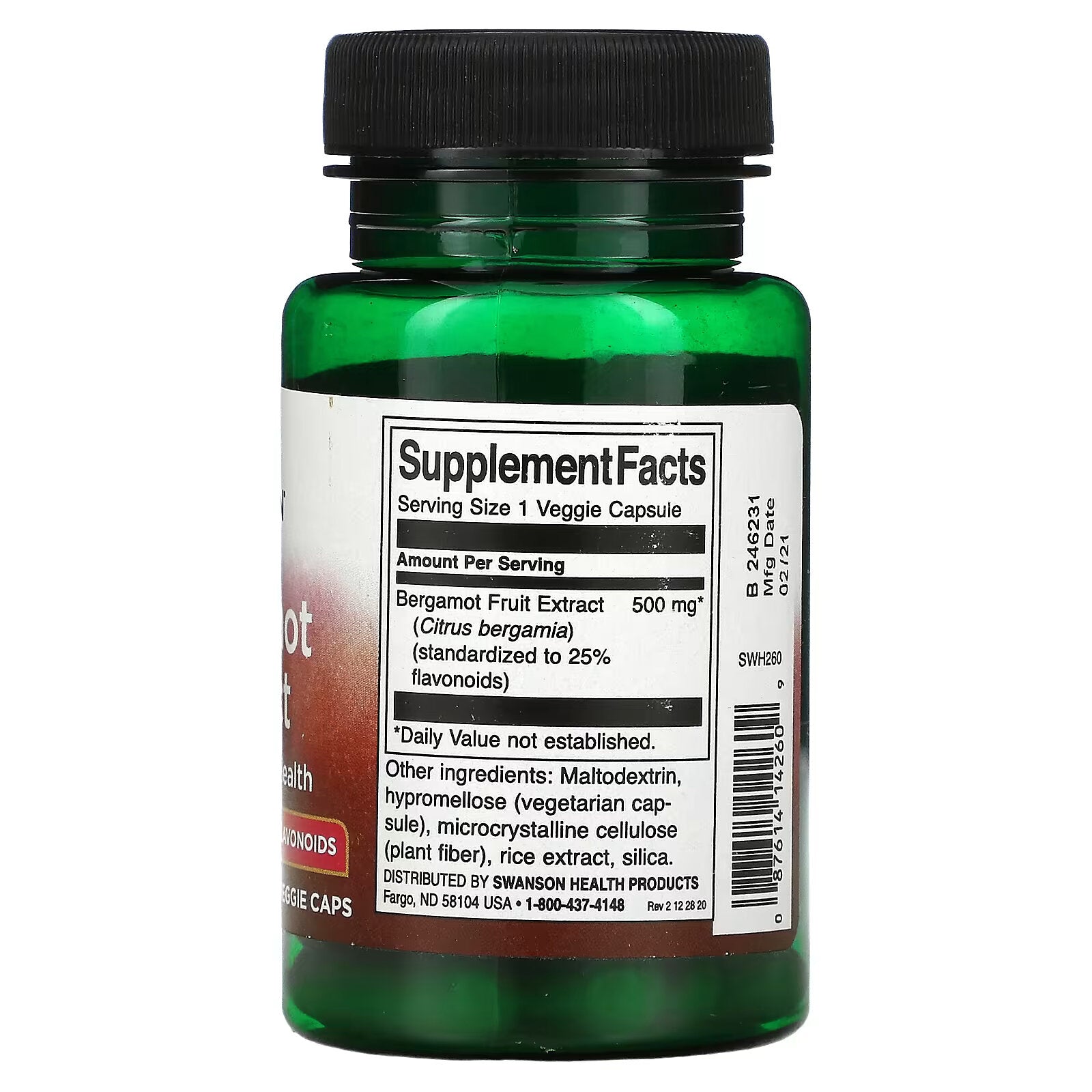 Swanson, Bergamot Extract, 500 mg, 30 Vegetarian Capsules