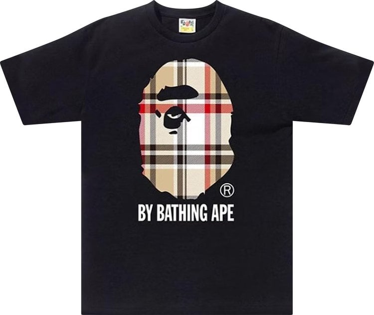 تي شيرت BAPE Check By Bathing Ape باللون الأسود/البيج، أسود