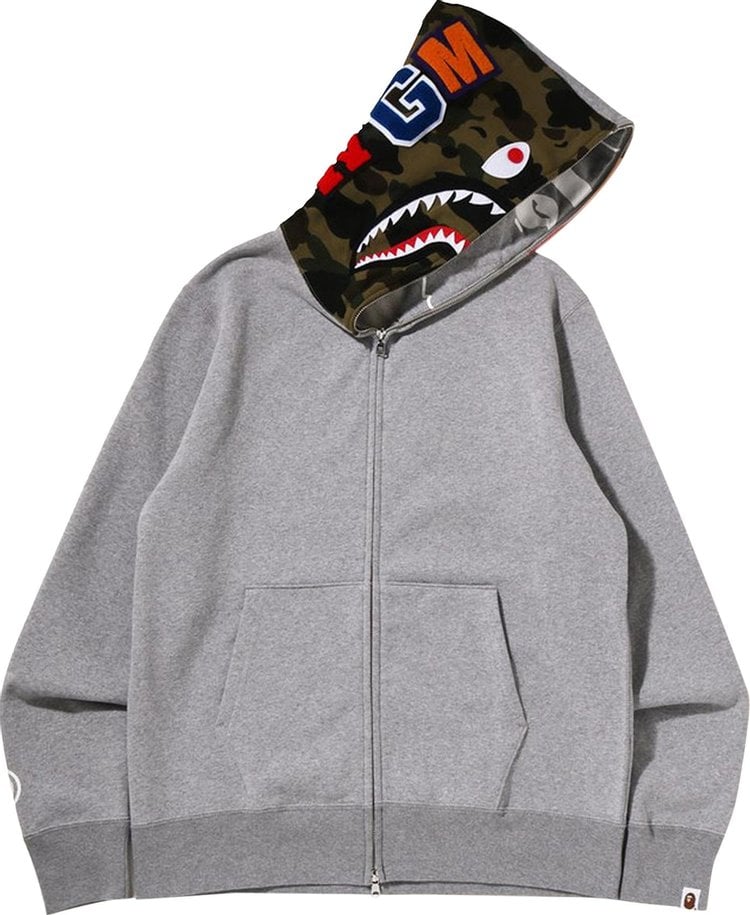 هودي BAPE Crazy Face بسحاب كامل باللون الرمادي، رمادي