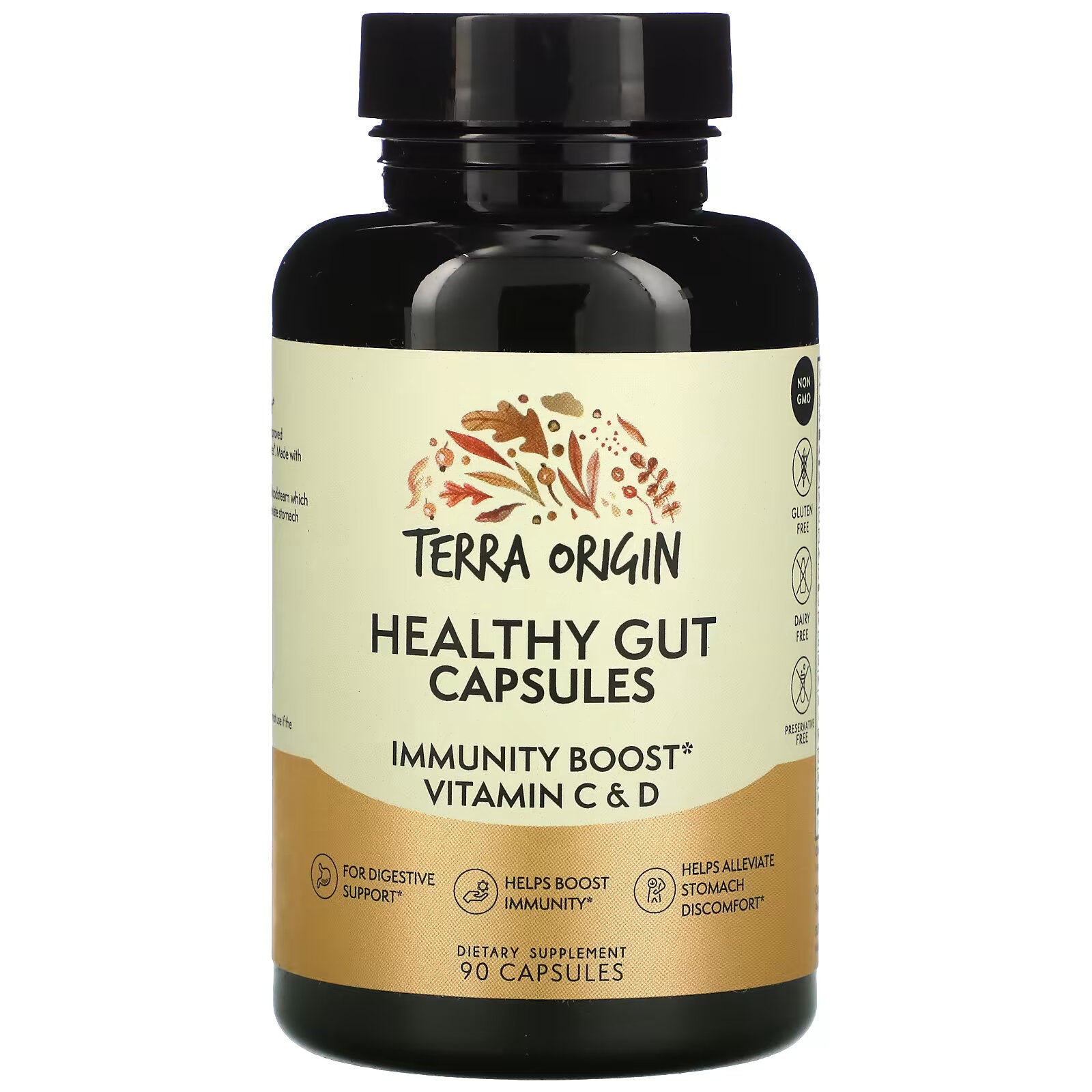 Terra Origin gut health capsules with vitamins C and D to boost immunity 90 capsules