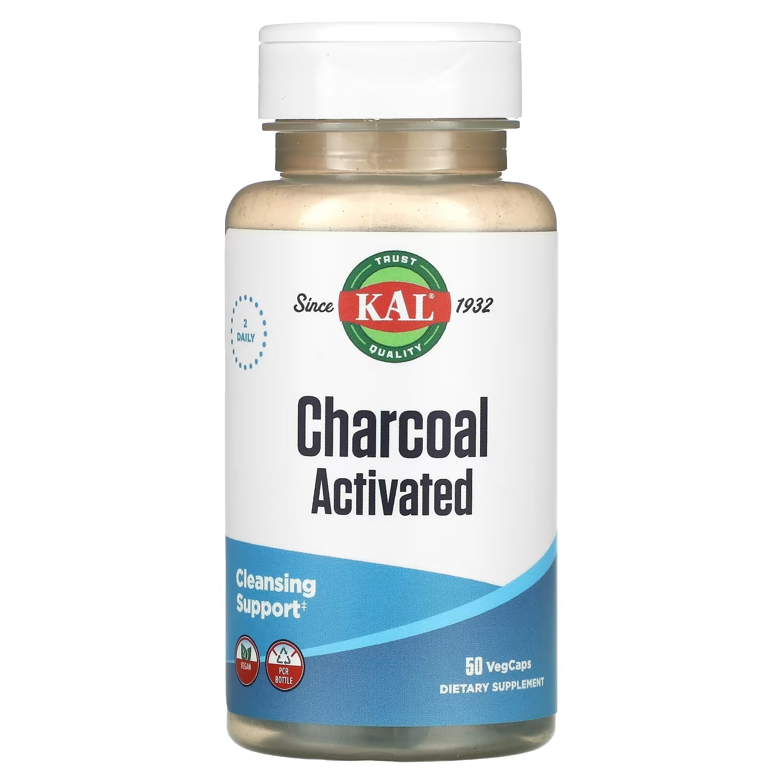 KAL activated carbon 280 mg, 50 vegetable capsules