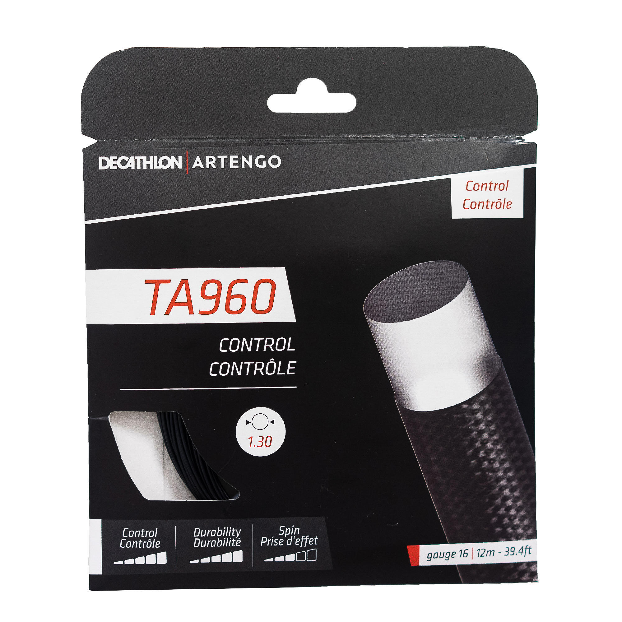 خيط تنس TA 960 Control 1.3 مم أحادي اللون أسود من ARTENGO