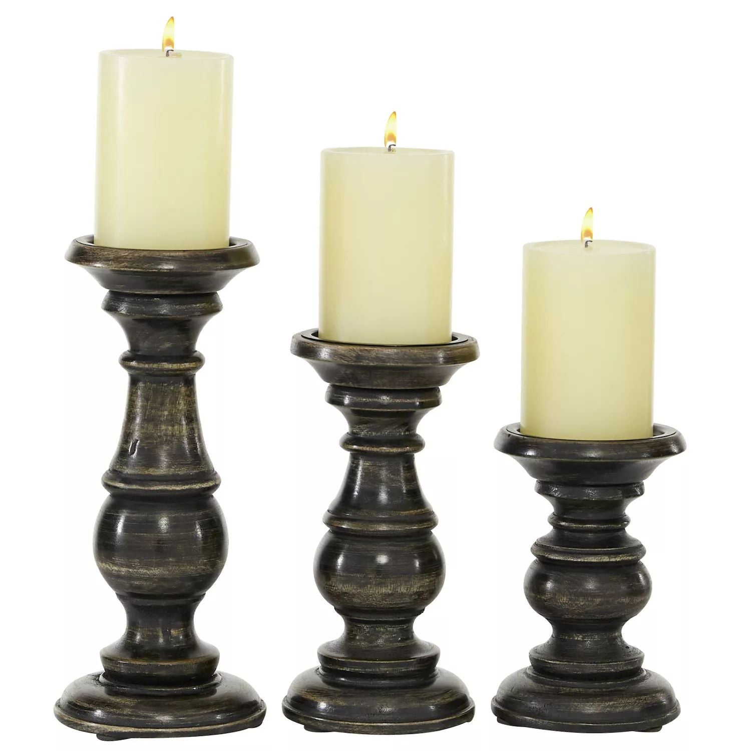 Stella & Eve Wood 3 Piece Candlestick Set, White