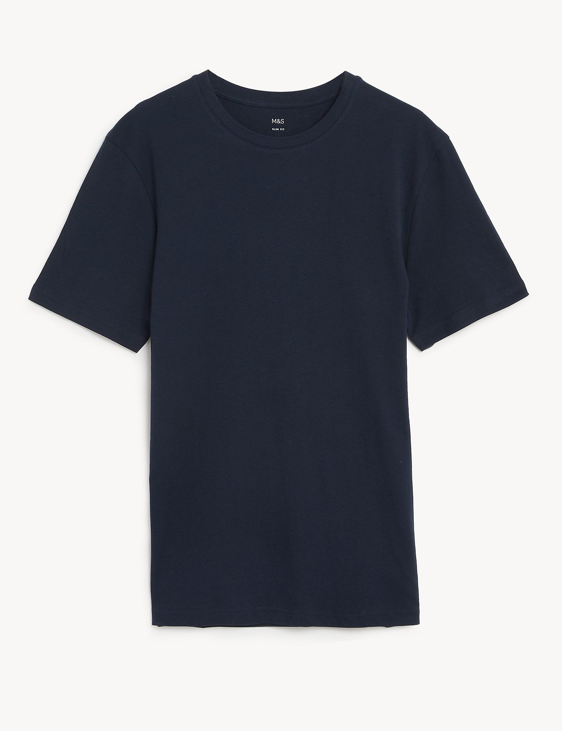 Marks & Spencer Slim Fit Pure Cotton Crew Neck T-Shirt, Navy