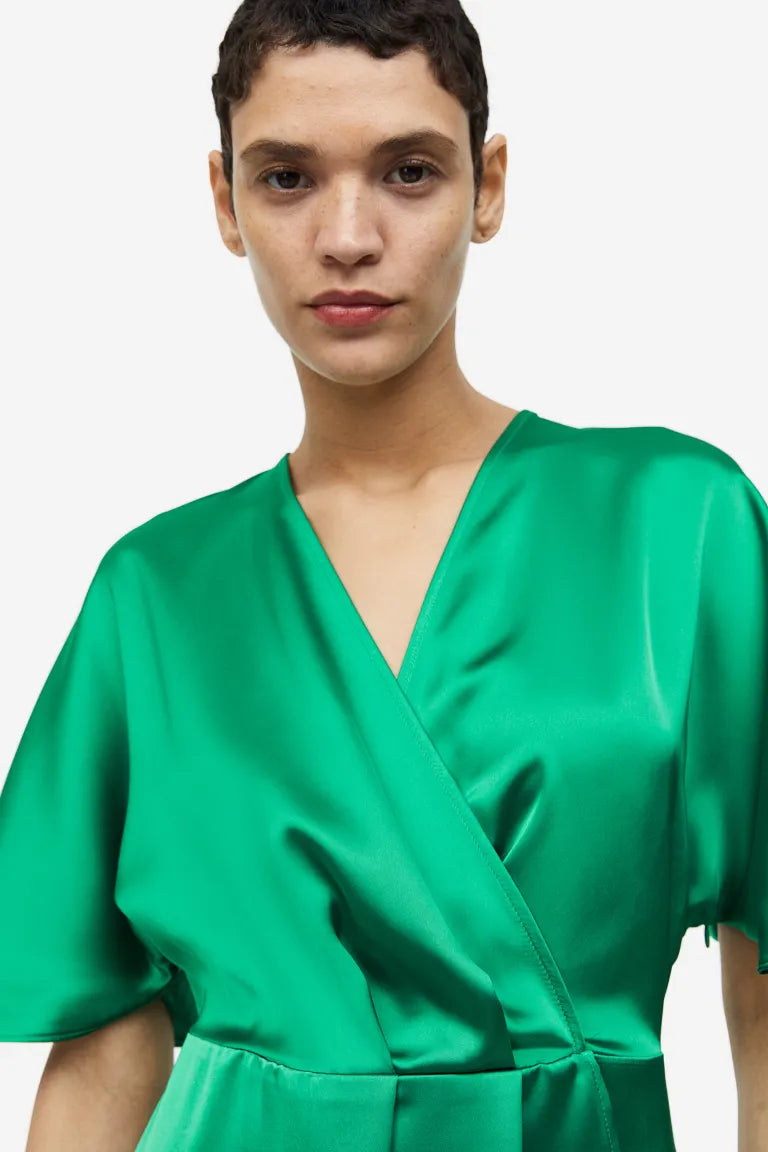 H&M Satin Wrap Front Dress, Green