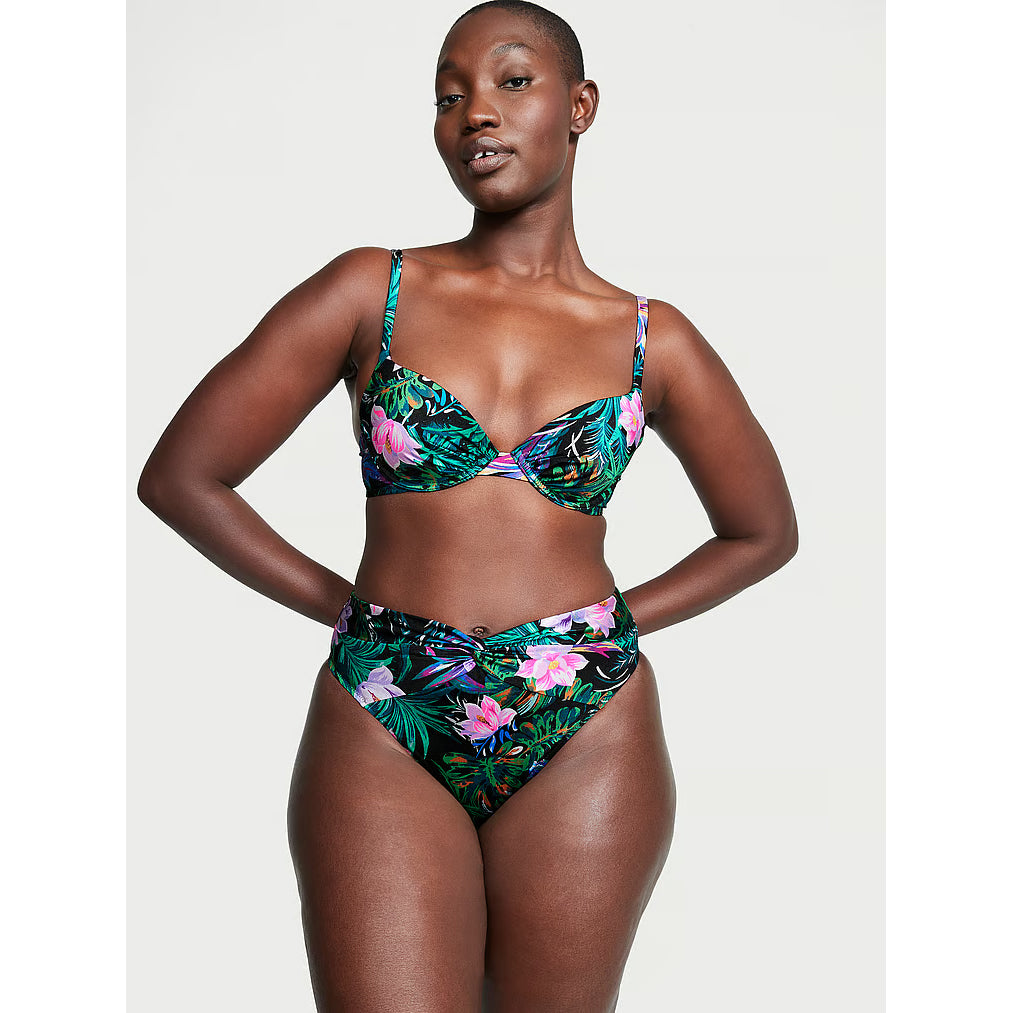 Victoria's Secret Swim Mix & Match High-Waist Twist Cheeky Smooth Bikini Bottom, Black Tropical