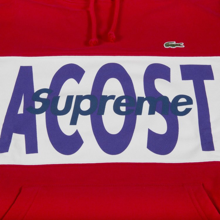 Supreme x Lacoste Logo Panel Hooded Sweatshirt 'Red', Red