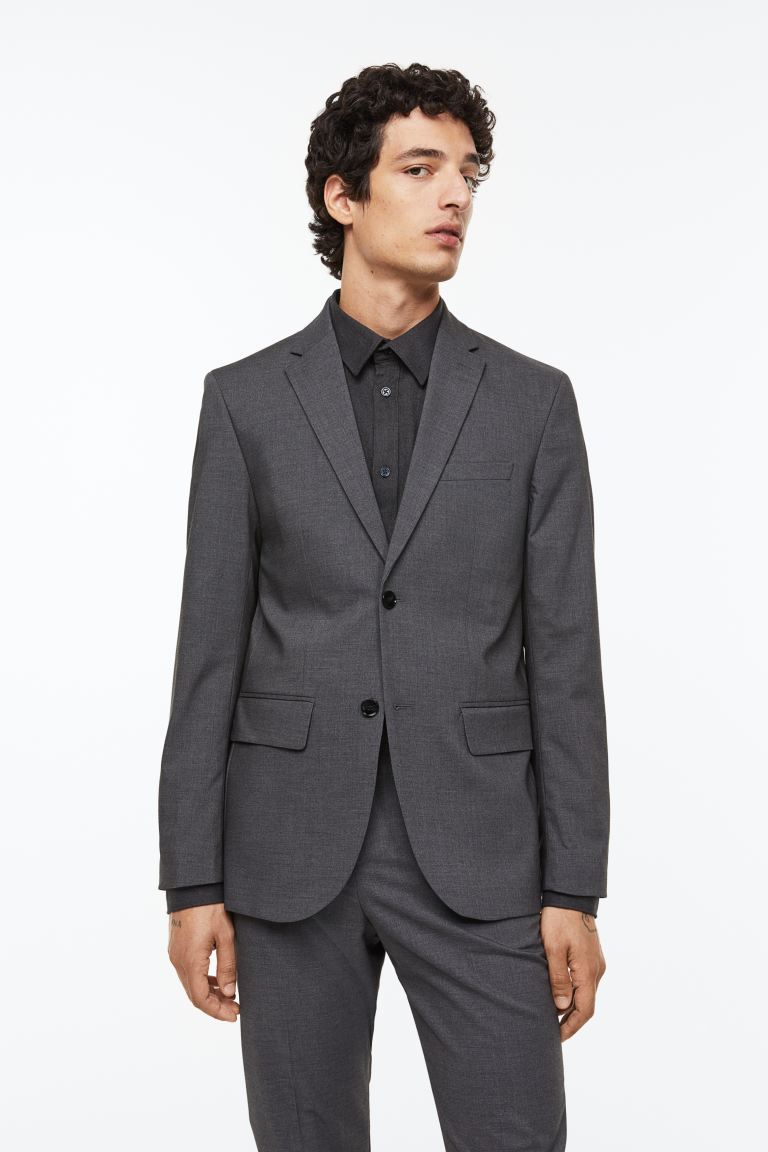 بليزر H&amp;M Slim Fit باللون الرمادي الداكن