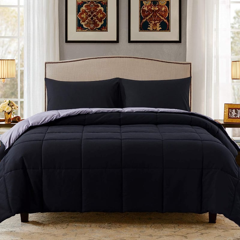 Decroom King 3 Piece Bedding Set, Black/Grey