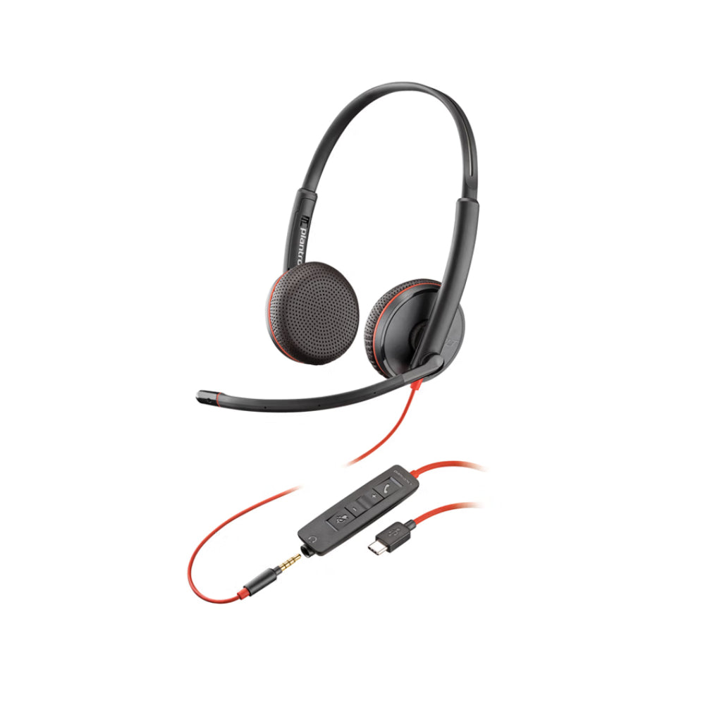 سماعة رأس Plantronics Poly C3225 USB-C سلكية، باللون الأسود